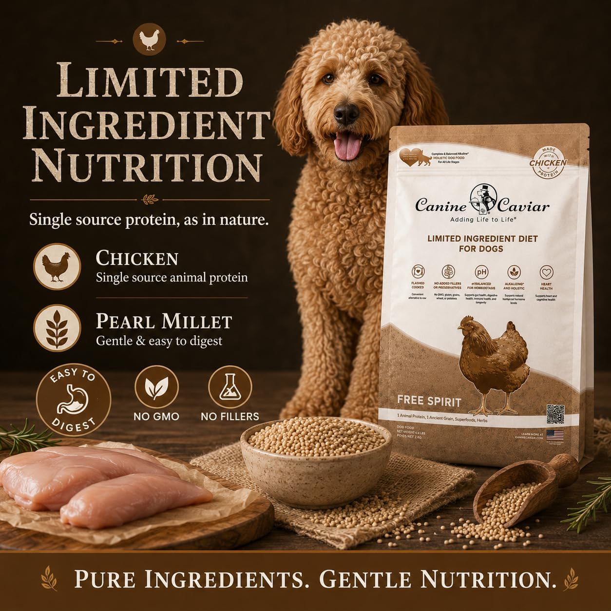 Canine Caviar - Open Range: Water Buffalo & Chickpea Alkaline Dry Dog Food, Limited Ingredients, Gluten-Free, Based on Science & Research, Veterinary Alternative Diet (22 Pound Bag)