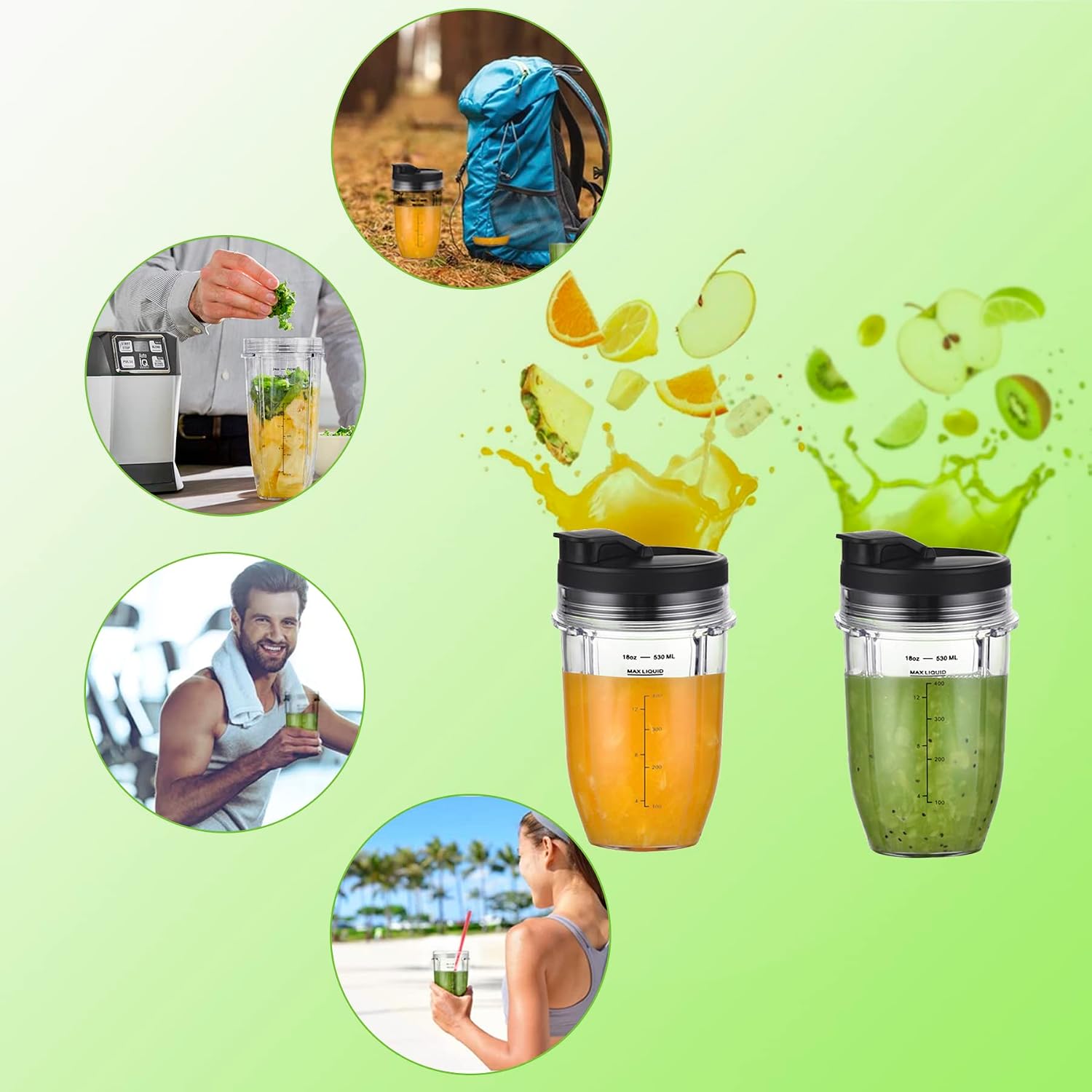 Blender Cups Fit for Ninja, Replacement Parts 16OZ Cups with Lids