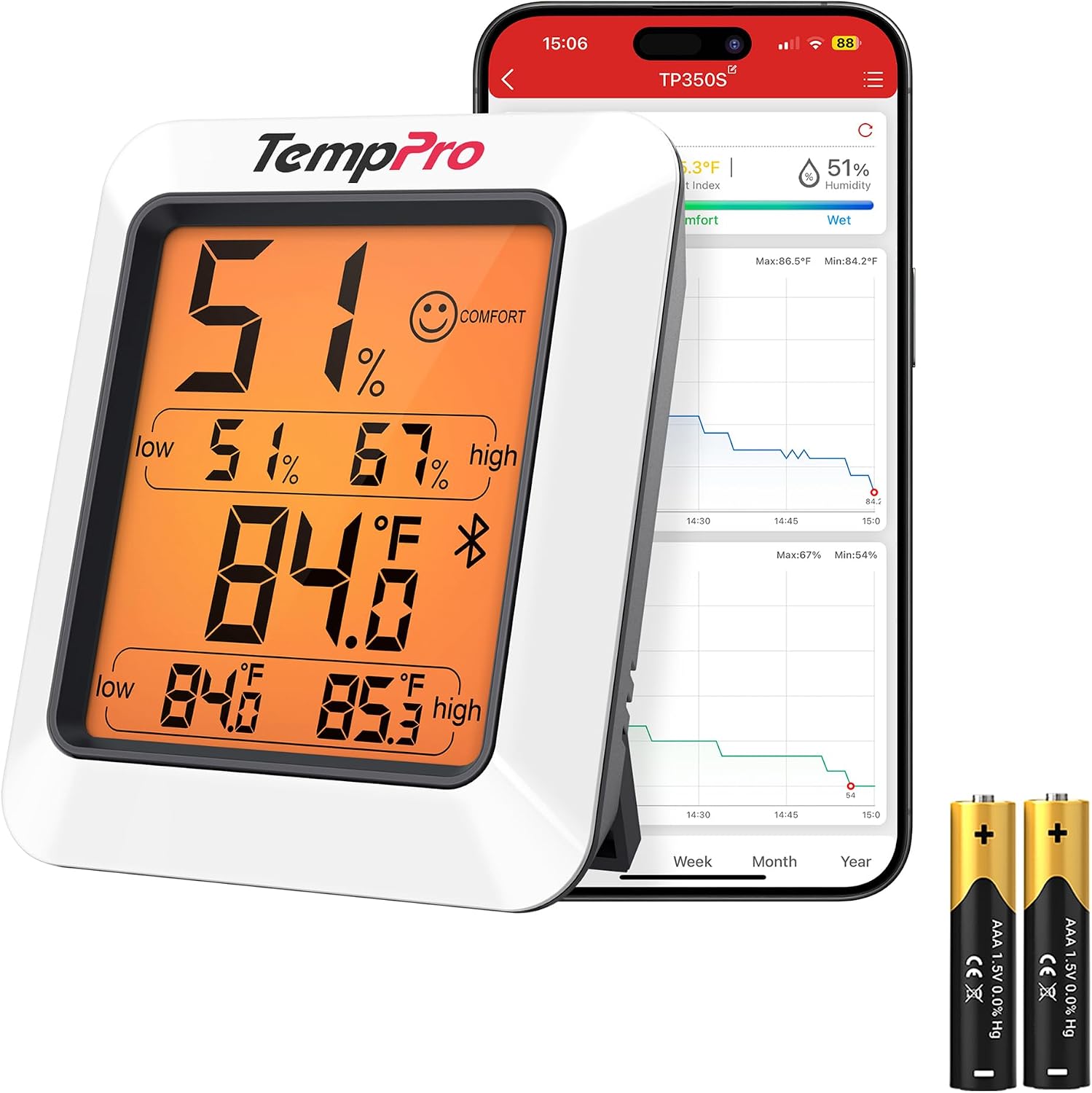 TempPro TP50 Digital Hygrometer Indoor Thermometer Room Thermometer | Humidity Meter Humidity Gauge with Temperature Humidity Monitor for House Office Celler Greenhouse RV (Previously ThermoPro)