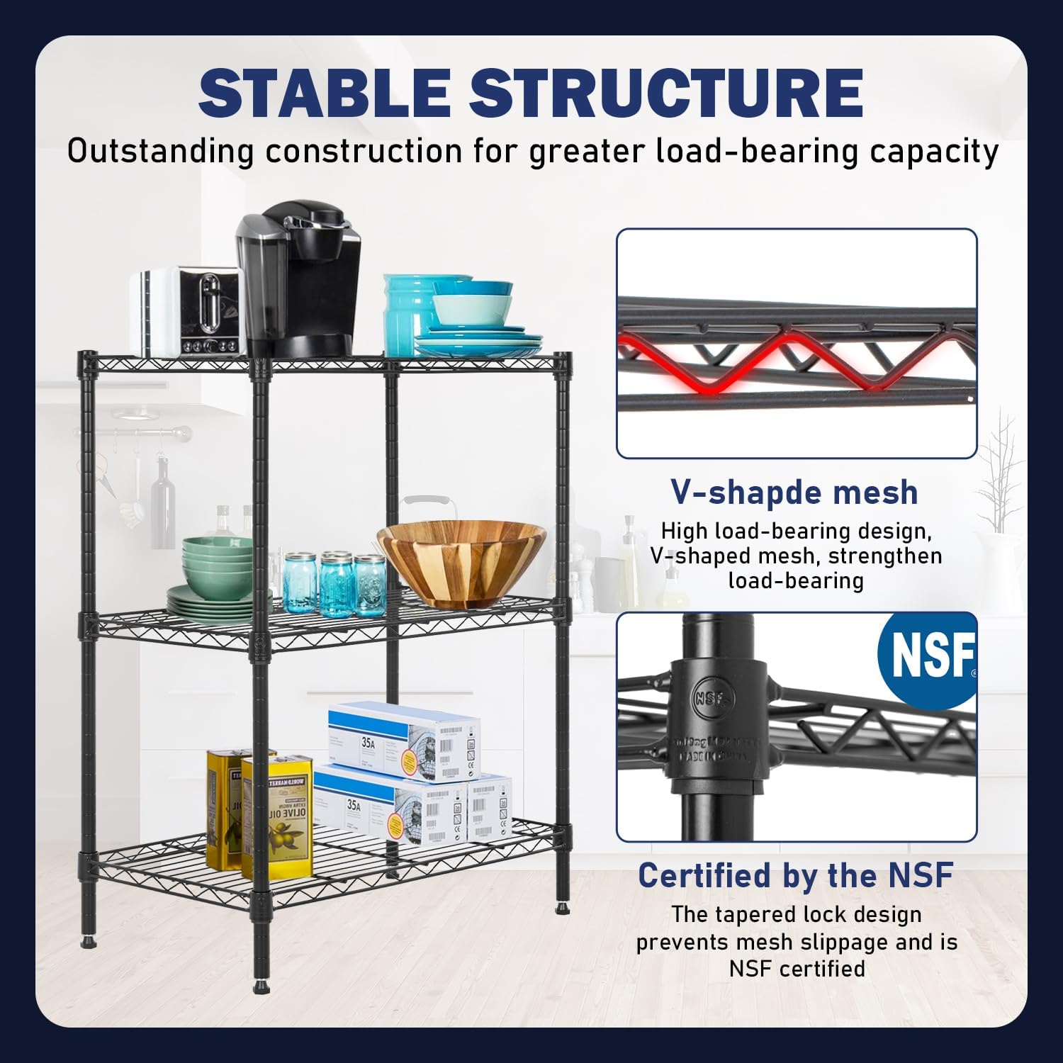 PayLessHere | 6-Tier Wire Shelf with Wheels | 45"x18"x82" | Black