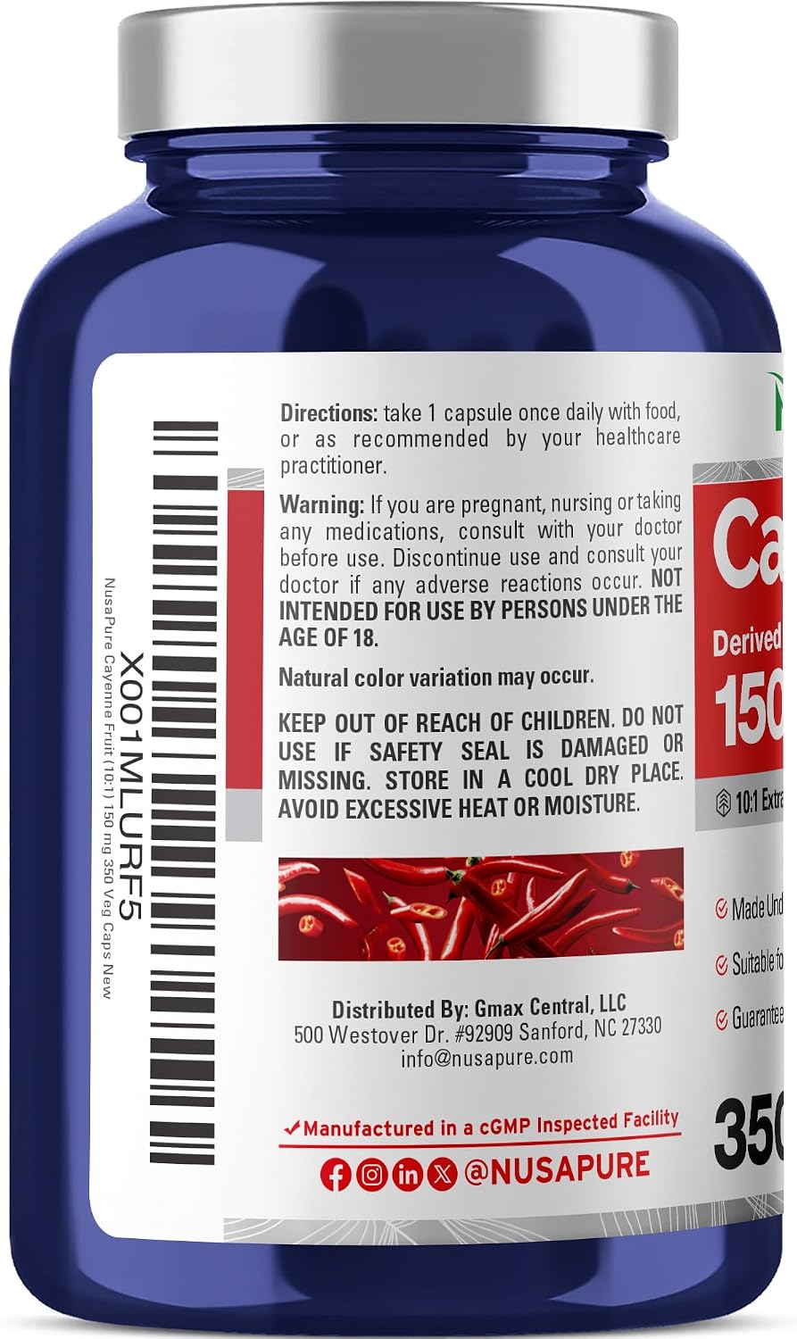 Cayenne Pepper, Non-GMO, Vegan, 150mg, 350 Veggie Capsules - 350 Servings | Herbal Formula, Capsicum Annuum Fruit 10:1 Extract, Suitable for Adults