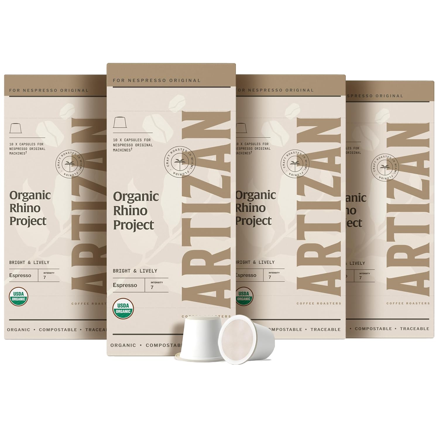 Artizan Coffee USDA Organic Espresso Coffee Capsules For Nespresso Original | Signature Blend Variety | 40 Compatible Compostable Pods