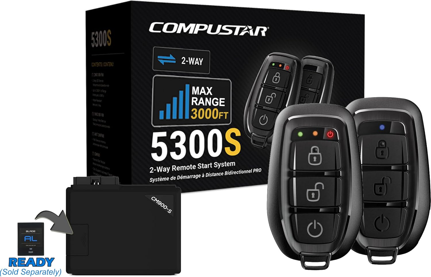 Compustar CS930-S All-in-One Remote Start Bundle - Two (1-Way), 3-Button Remotes G17 AM Water-Resistant Remotes 1,500-Ft. Max Range Keyless Entry Remote-Start-System