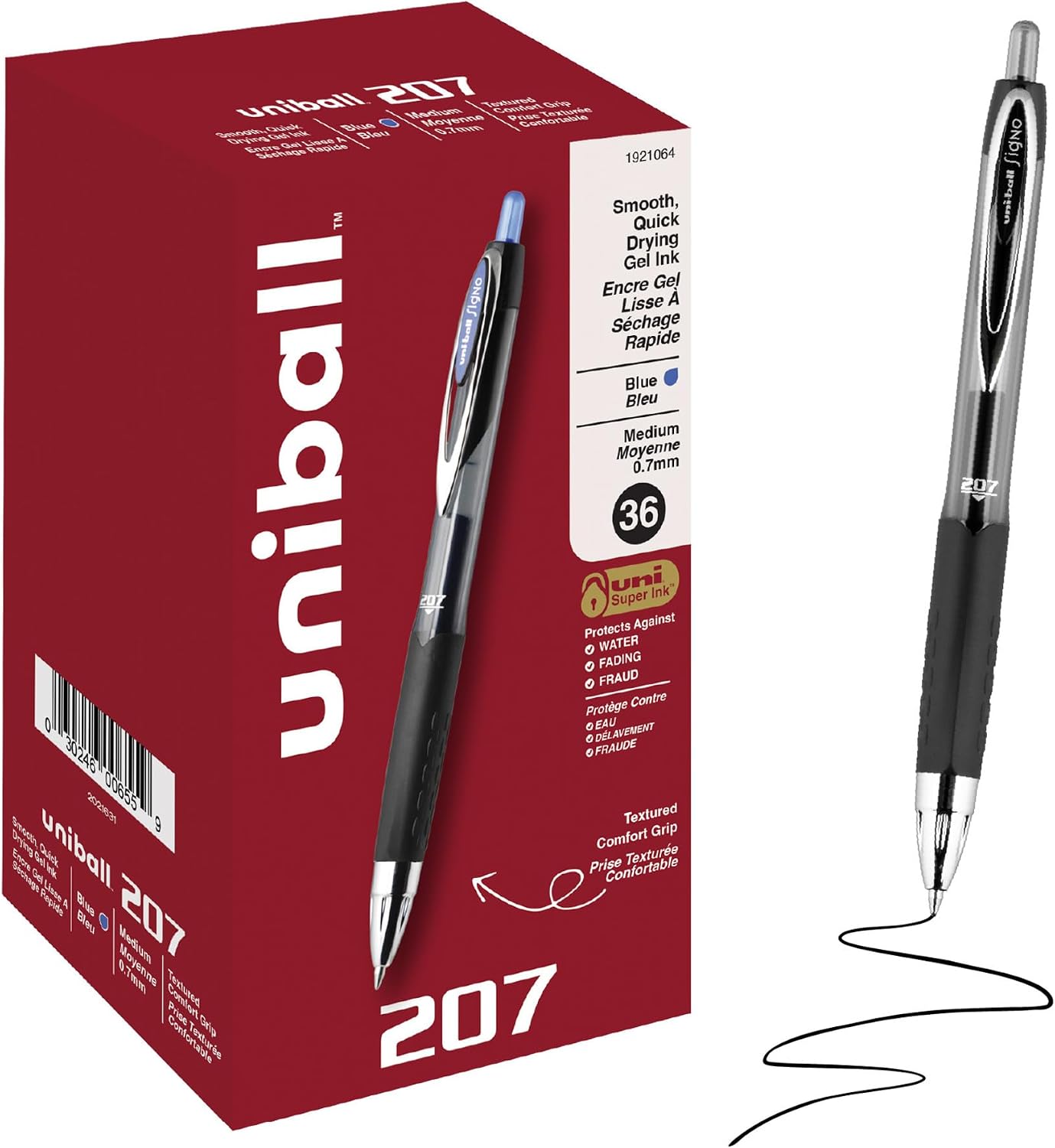 uniball™ 207 Gel Pens, Black Ink, 0.7mm Medium Point, Retractable, 12 Count | Smooth Writing, Fraud-Resistant, uni Super Ink™