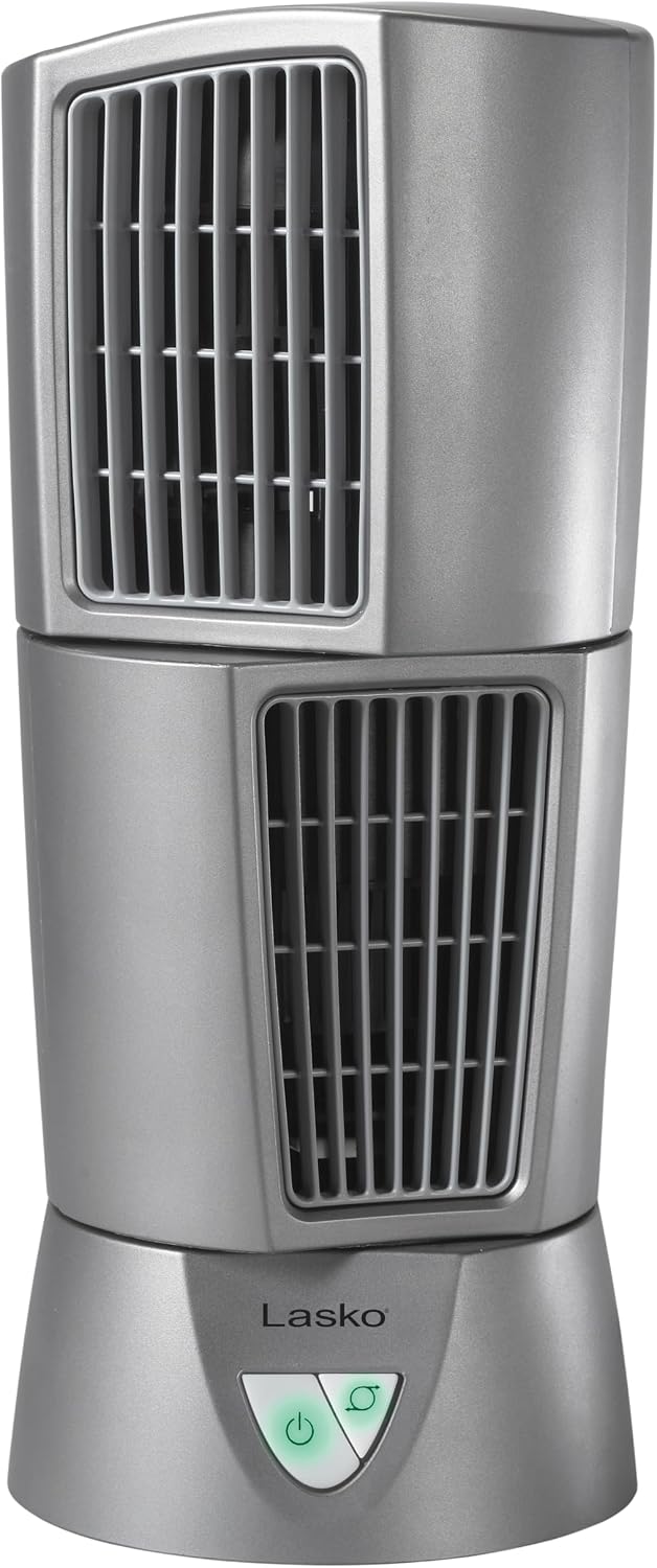 Lasko Oscillating Platinum Desktop Wind Tower Fan, 3-Speeds, Compact, Portable with Handle for Office, Bedroom and Kitchen, 14", Black, 4916