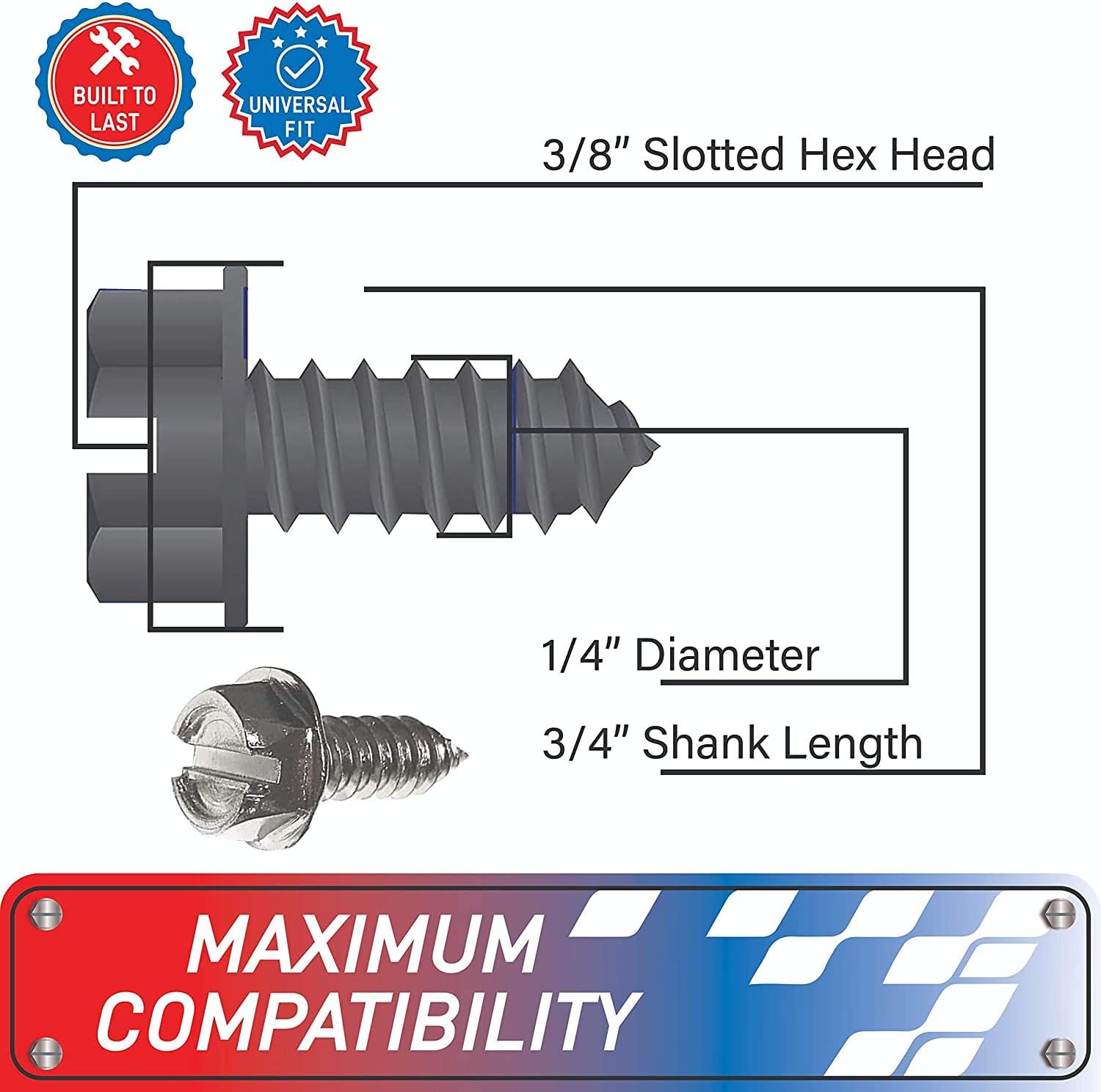 USA Fastener Stainless Steel Screws | Rust Proof, Chrome Locking Screws Set of 4 for License Plate Security to Secure Frames and Covers