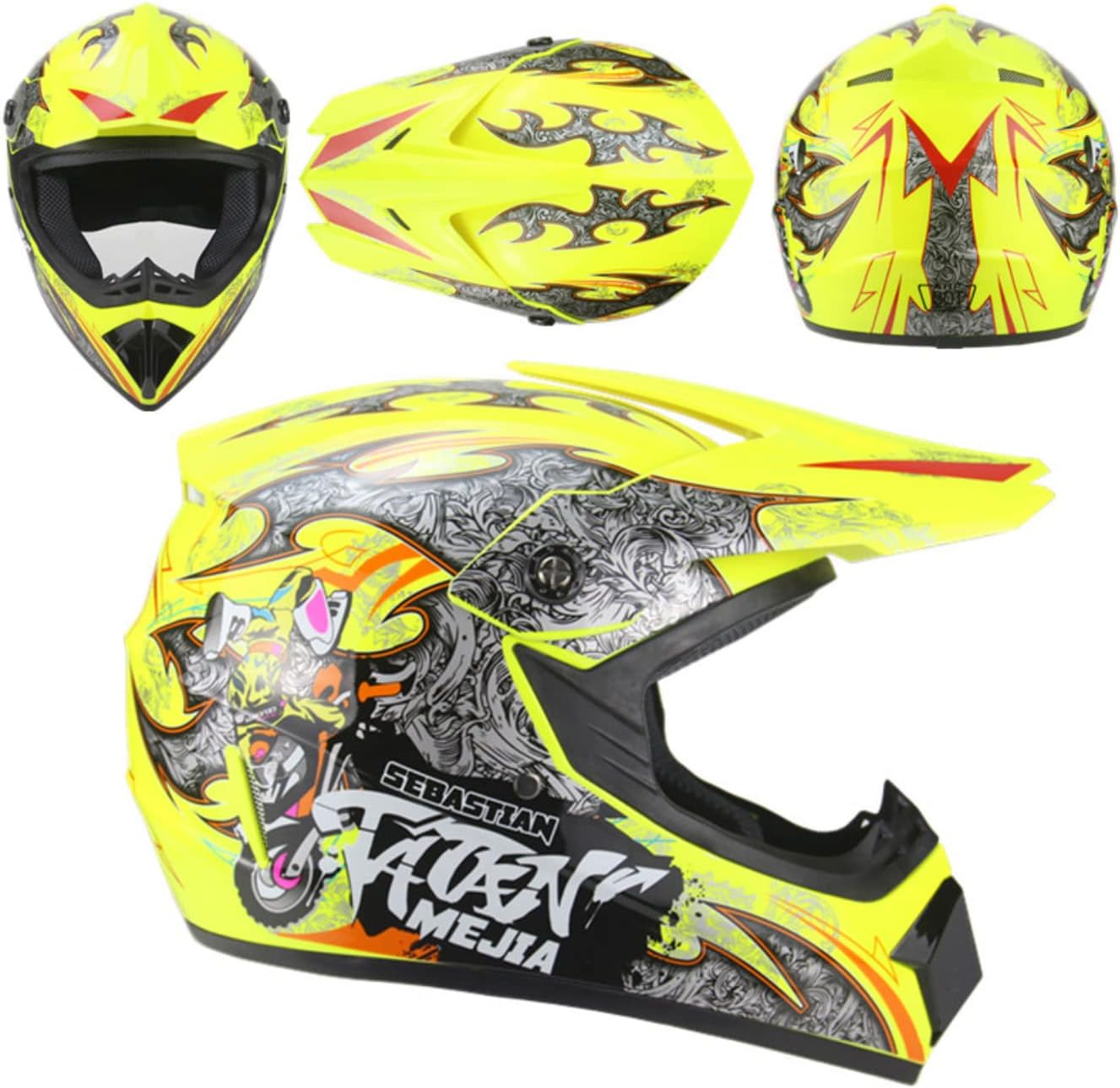 Motocross Helmet ATV Dirt Bike Helmets Off-Road Helmet with Gloves Goggles for Unisex Adult Youth DOT/FMVSS 218 Approved (Medium, Black)