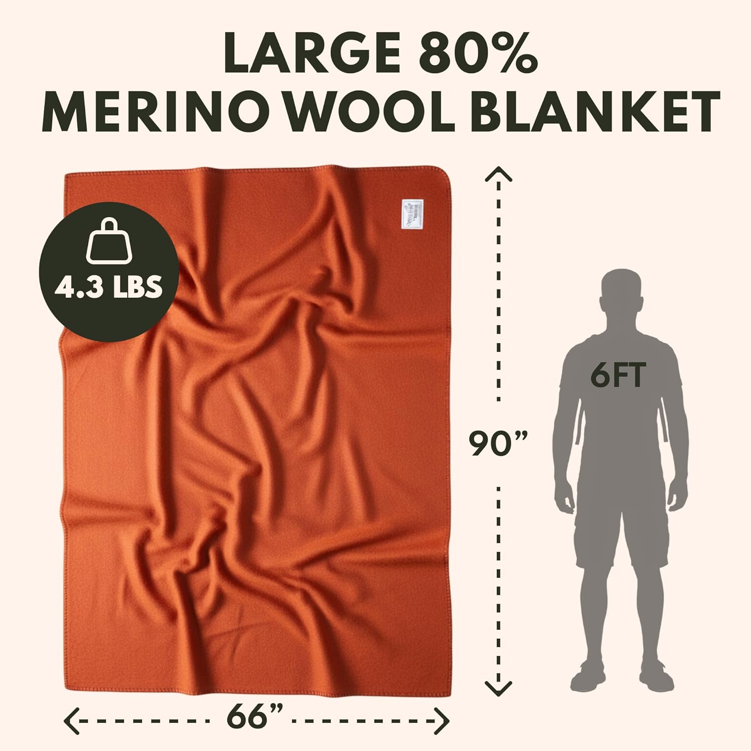 Woolly Mammoth Woolen Company Merino Wool Blanket, 66" x 90" Moss | Temperature Regulating - Fire-Resistant - Warm Camping Blanket for Car Emergency Kits, Picnics, Summer Festivals and Stadiums