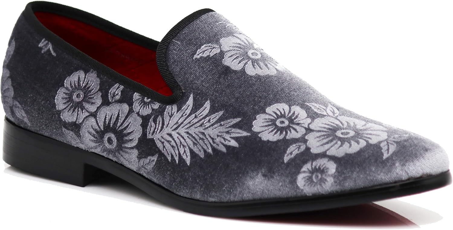SPK35 Men's Vintage Velvet Flower Designer Dress Loafers Slip On Shoes Classic Tuxedo Dress Shoes