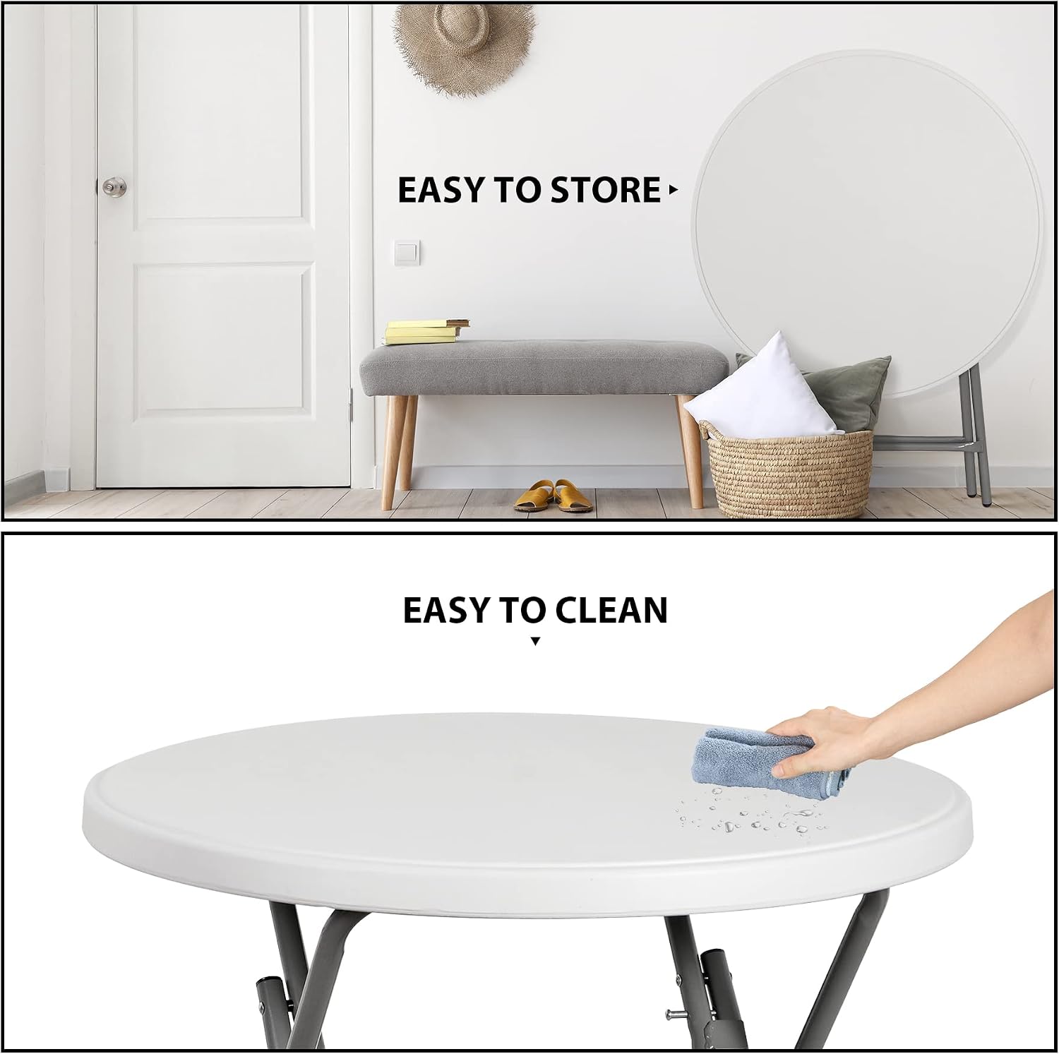SUPER DEAL 6FT Folding Table for Indoor Outdoor, Portable Heavy Duty Fold-in-Half Plastic Dining Picnic Party Camping Table with Carrying Handle