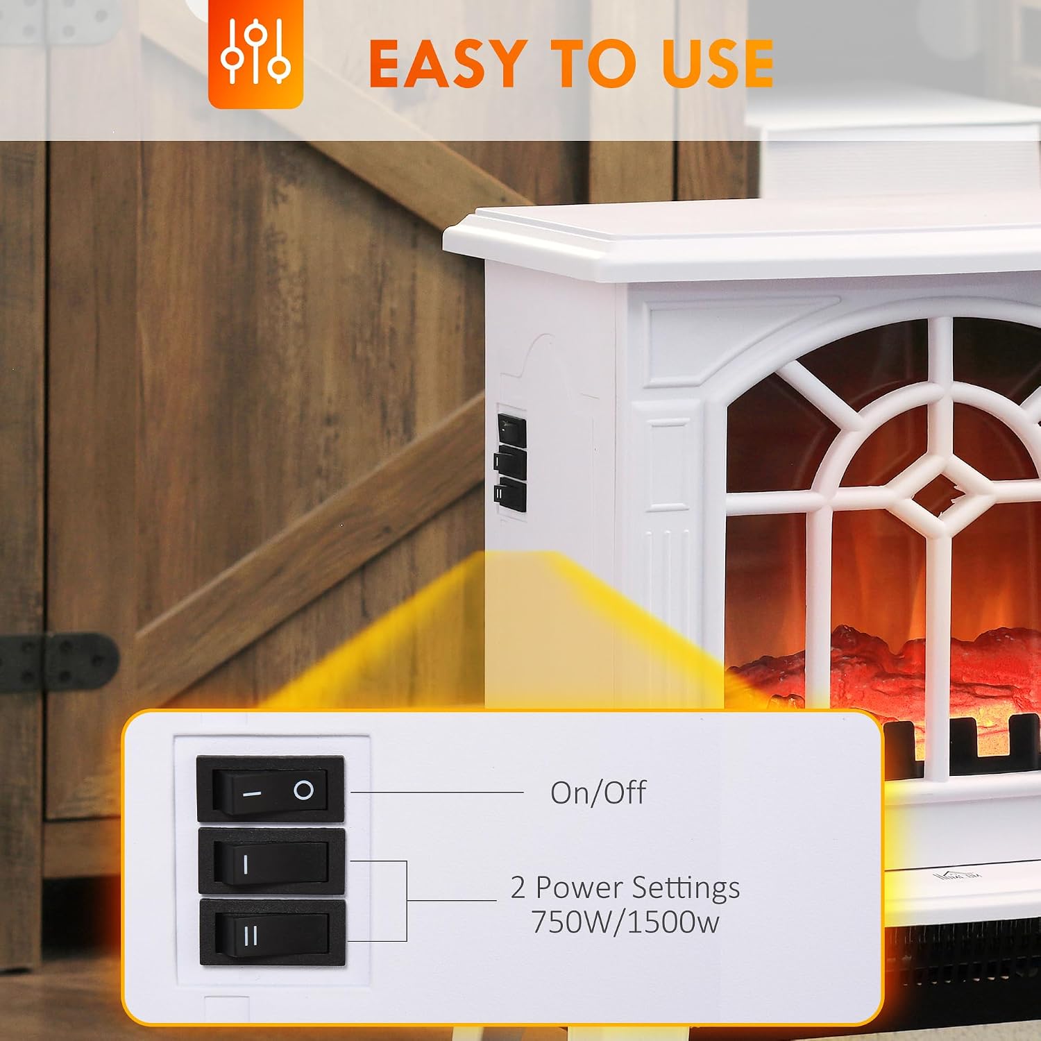 HOMCOM Electric Fireplace Stove 18" Freestanding Fireplace Heater Black | Realistic Flame, Overheating Protection, Portable, 750W/1500W
