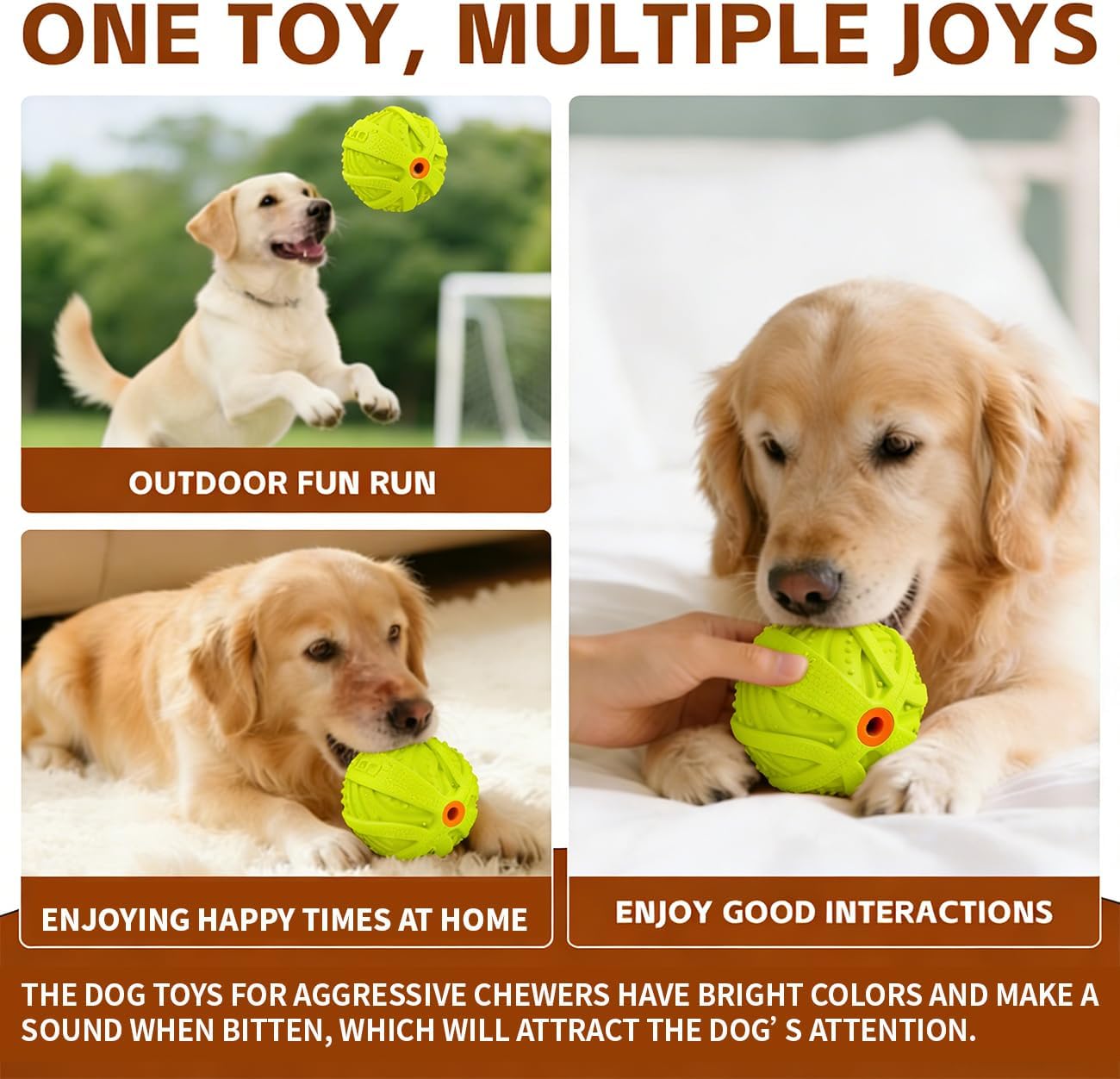 LaRoo Squeaky Dog Ball Toy,Durable Natural Rubber Squeaker Ball Throwing Training,Teeth Cleaning Chew Toy for Pet Medium and Large Dogs (3.5In Green)
