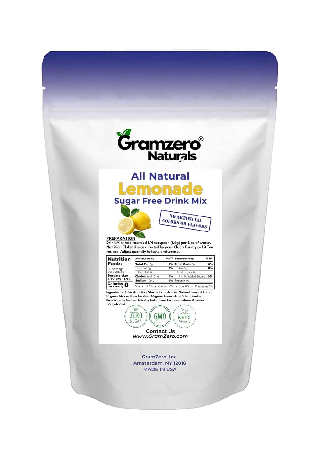 GramZero Raspberry Blush, Sugar Free Drink Mix, Pitcher Pack, Great For Nutrition Club Loaded Tea, Zero Calorie, Stevia Sweetened