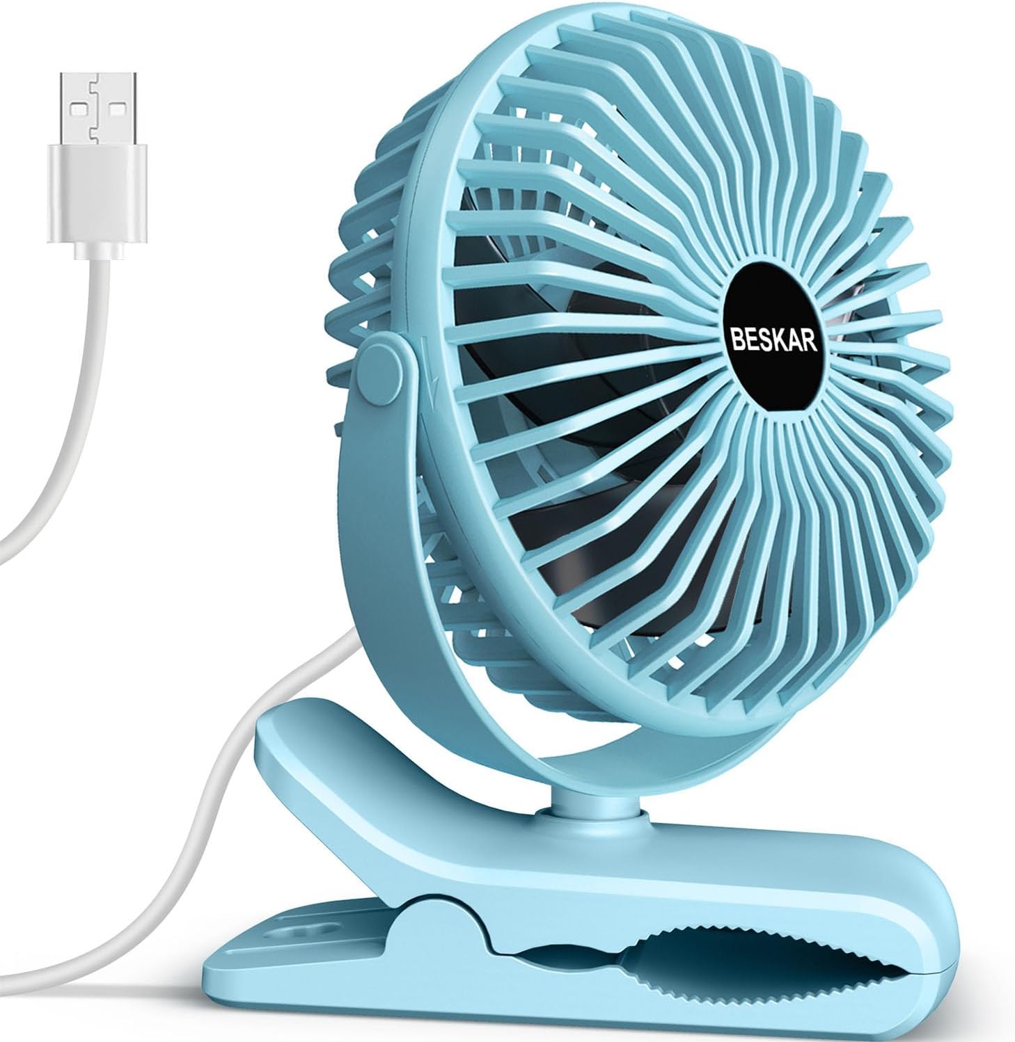 BESKAR USB Clip on Fan, Portable Small Desk Fan with Cord Powered