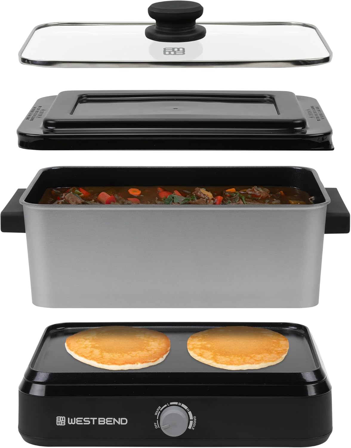 West Bend Versatility Slow Cooker Large Capacity Non-stick Cooking Vessel & Variable Temperature Heating Base Includes Travel Lid and Storage Bag