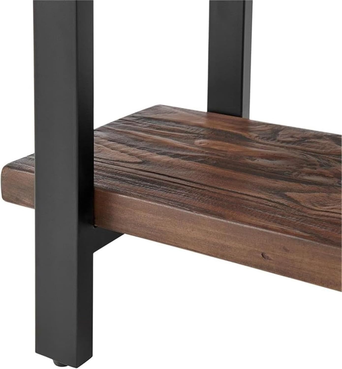 Alaterre Furniture Pomona Solid Wood 2-Tier End Table, Rustic Brown, 27” | Nightstand with Storage Shelf and Metal Legs, Industrial Farmhouse Chair Side Table for Living Room or Bedroom