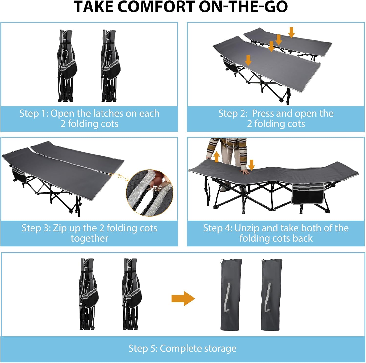 REDCAMP Oversized Camping Cots for Adults 500lbs, 33.5'' Extra Wide Tall Sleeping Cots Heavy Duty, XL Cots Portable for Outdoor Indoor Office