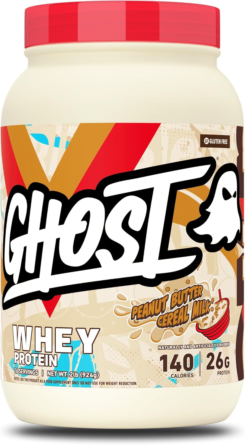 GHOST Whey Protein Powder, Milk Chocolate - 2LB, 25G of Protein | Whey Protein Isolate & Concentrate Blend - Post Workout Nutrition Shake, Smoothies - Soy & Gluten-Free - 2LB Tub, 26 Servings