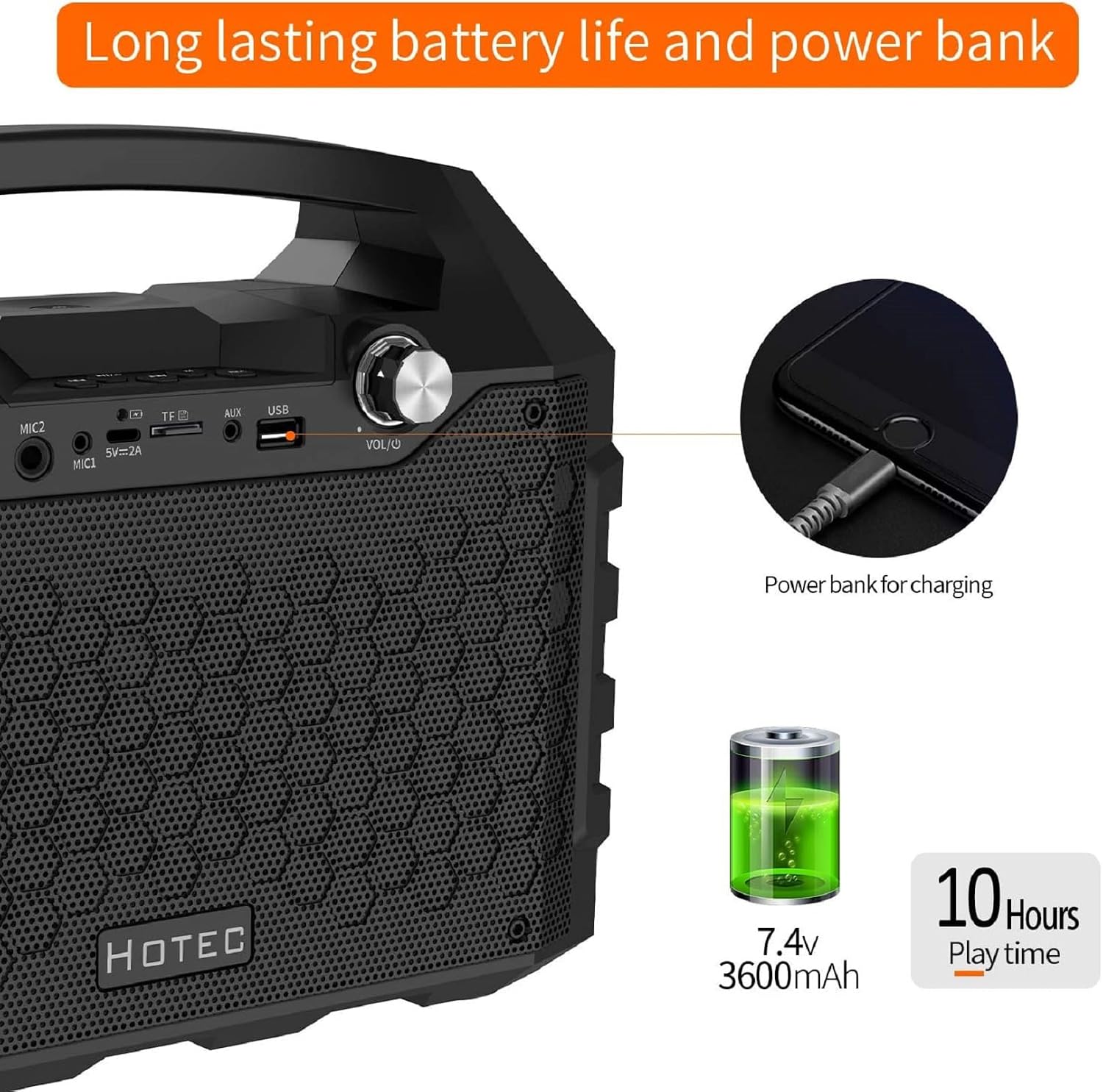 Hotec Wireless Bluetooth Portable PA Speaker System, Powerful Bluetooth Karaoke Machine with Dual Wireless Microphones for Karaoke, Wedding, Party