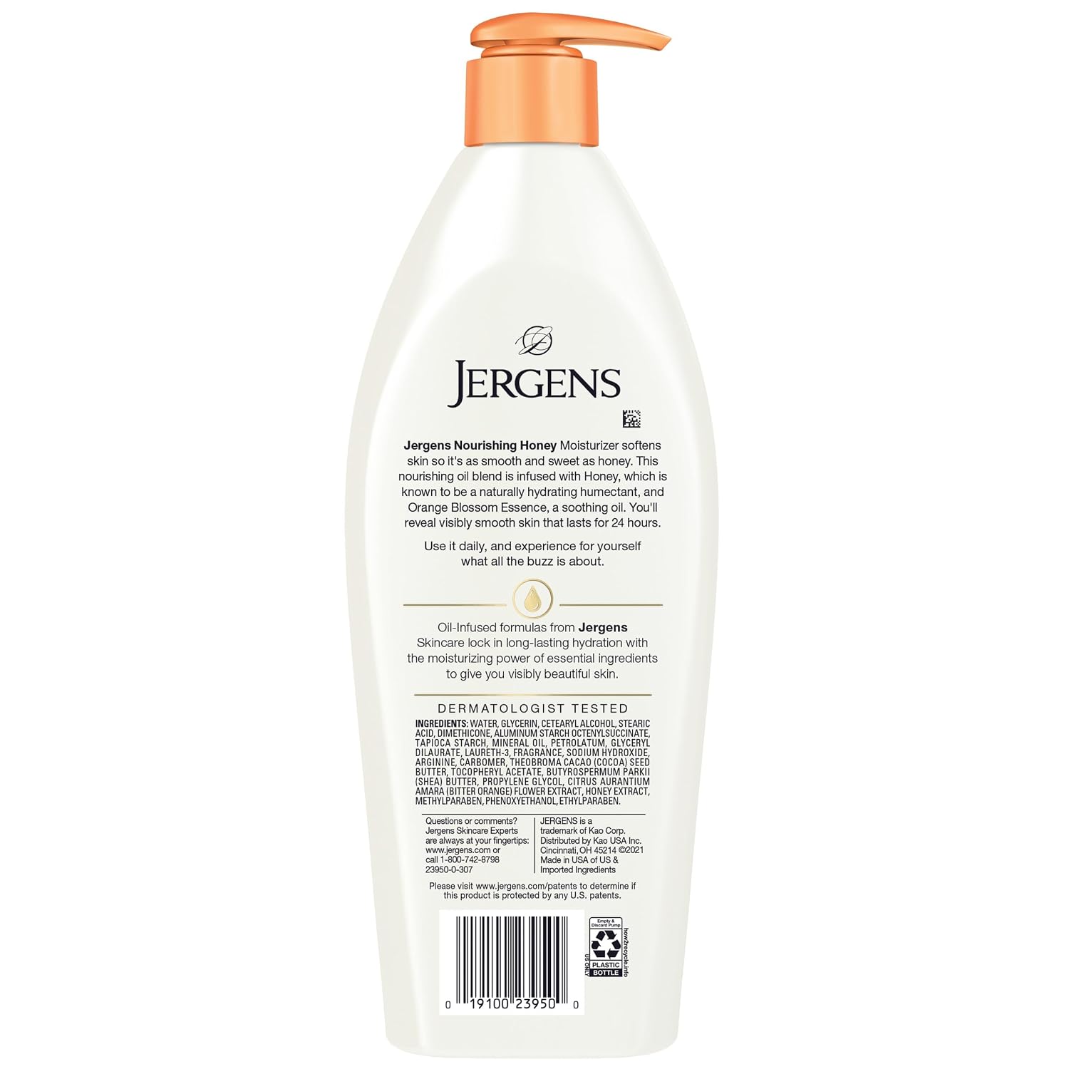 Jergens Nourishing Honey Lotion For Dry Skin, 16.8 fl oz, 4 Pack | Orange Blossom Essence, Nourishing Honey, Long-Lasting Hydration