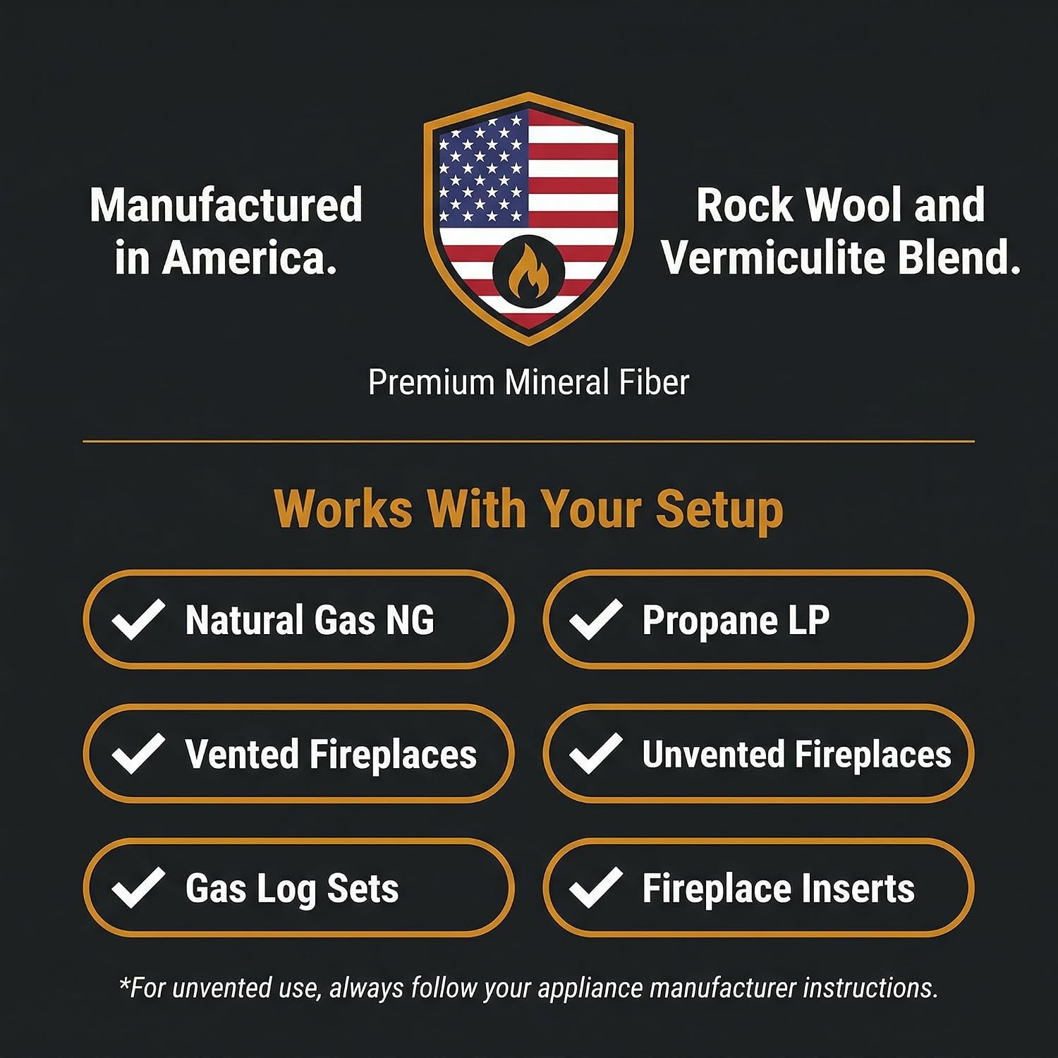 Midwest Hearth Glowing Embers for Gas Logs – 6 oz | Rock Wool and Vermiculite Blend | Enhanced Ember Effect | Vented and Unvented Compatible