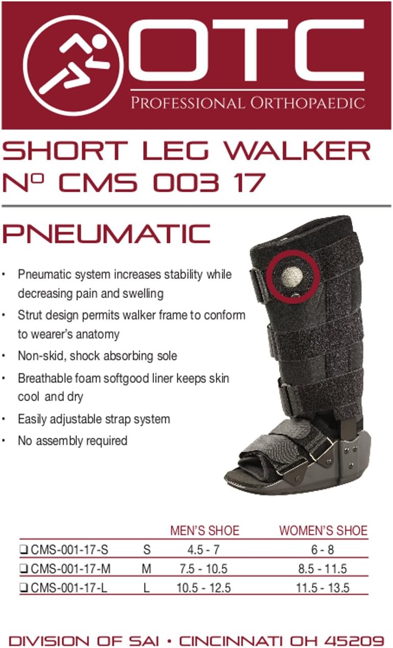 OTC Walker Boot Delux Short Low Top Leg Cast, Black, X-Small