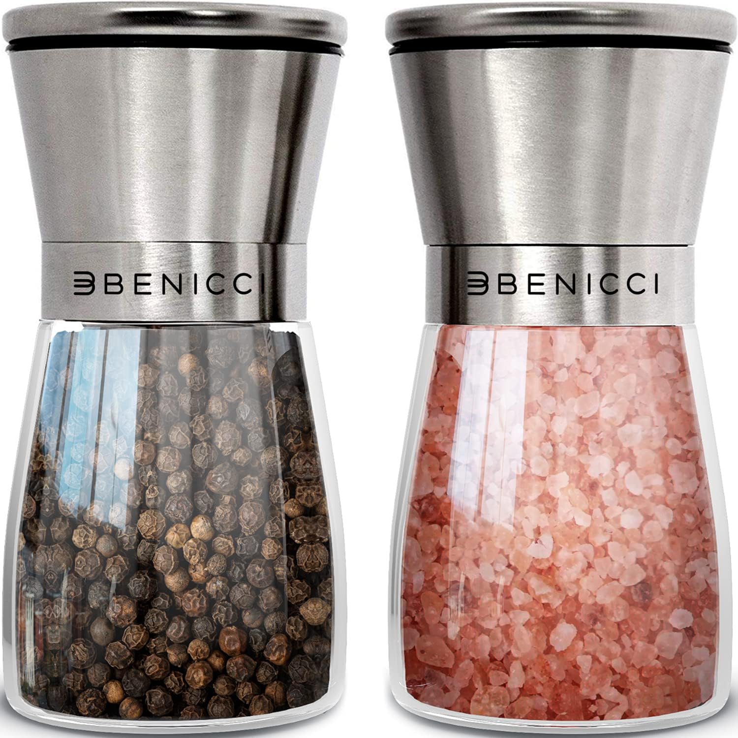 Manual Salt and Pepper Grinder Set of 2, 5 oz Refillable Ceramic Mills