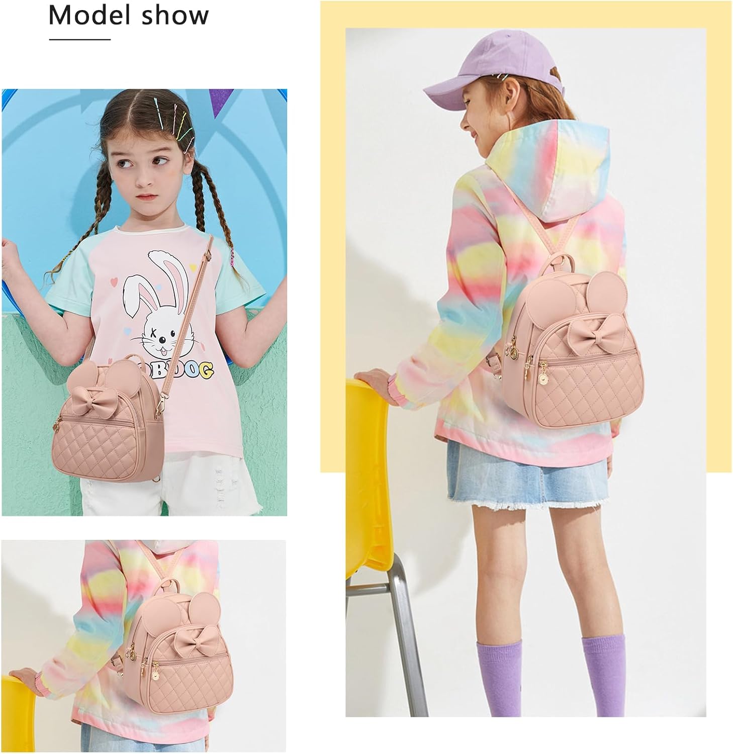 KL928 Girls Mini Backpack Bowknot Polka Dot Cute Small Daypacks Convertible Shoulder Bag Purse for Women