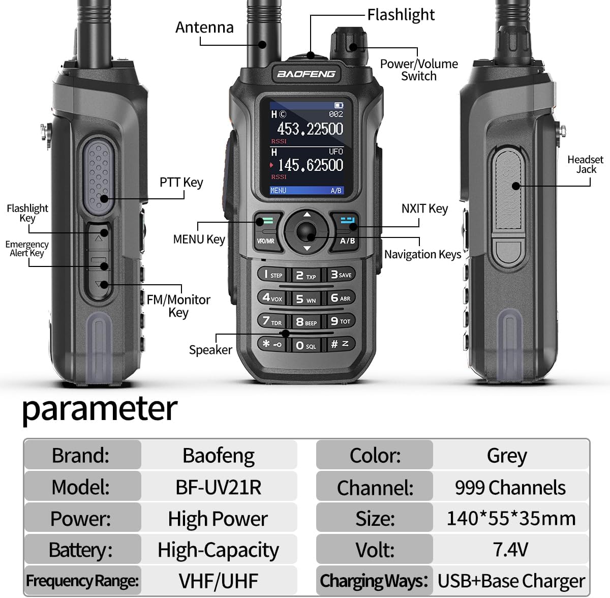 Ham Radio Baofeng Radio UV-21R Ham Radio Handheld Long Range Two Way Radio for Adults 5RM Rechargeable Walkie Talkies K5Plus with NOAA Weather