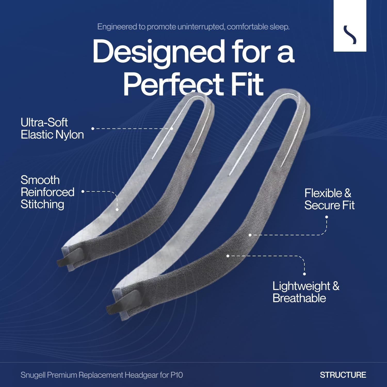 Snugell Headgear Strap Replacement for CPAP Masks, 2-Pack - Compatible with ResMed AirFit P10 - Premium Elastic, Durable - Gray - 4 Adjustment Clips