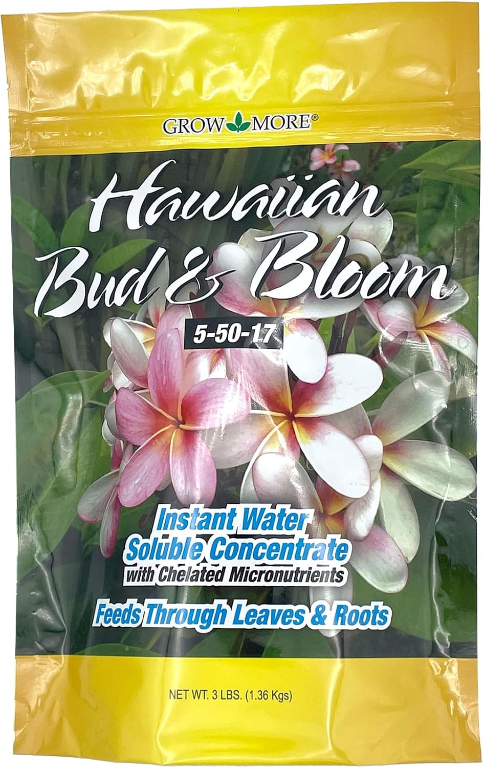Grow More Urea-Free Hawaiian Bud and Bloom 5-50-17 Fertilizer - 1.5lbs of Water Soluble Bloom Booster Fertilizer for Flowers - High Phosphorus Flower Food for Enhanced Bud Formation & Vigorous Blooms