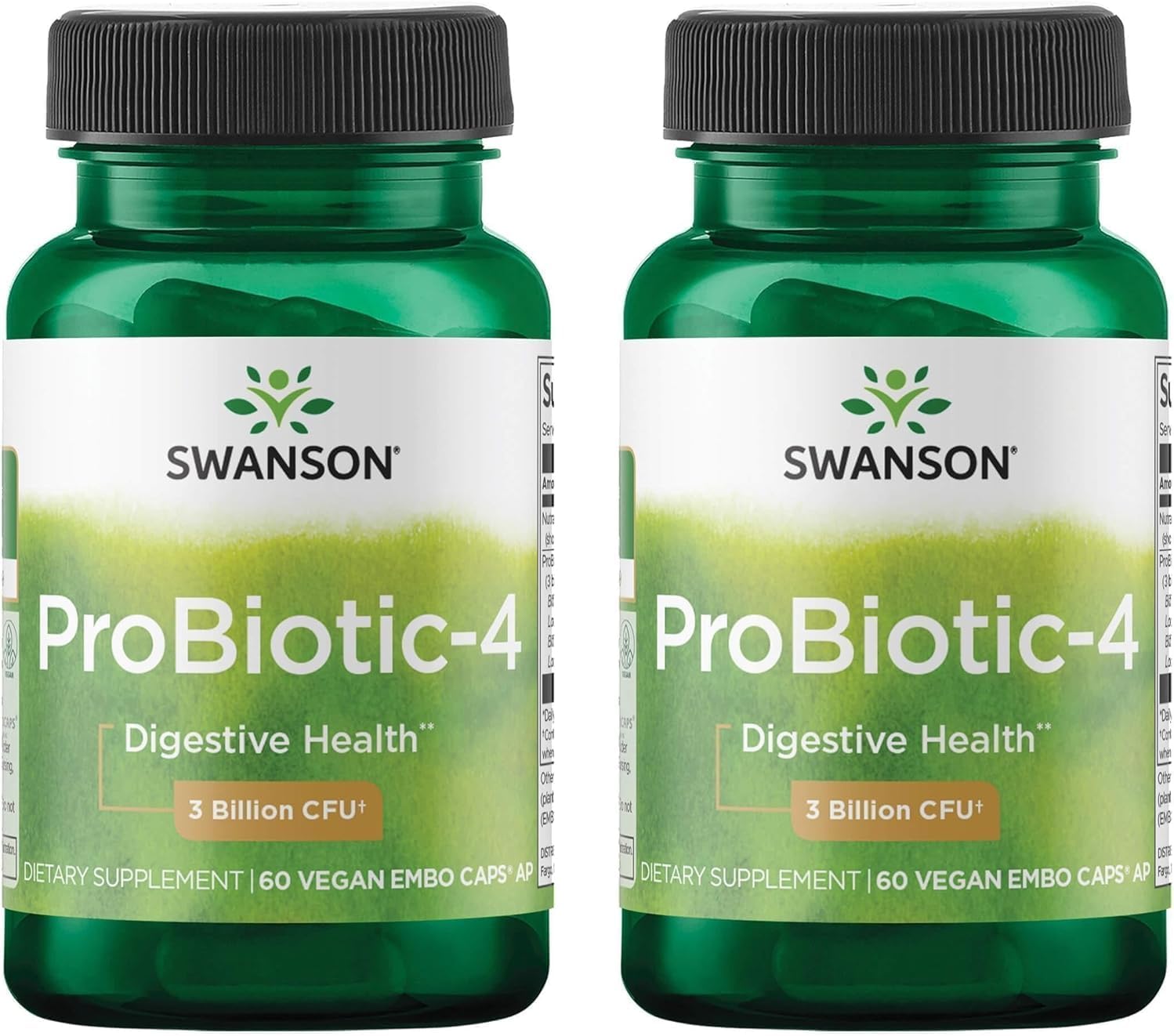 Swanson Probiotic-4 3 Billion Cfu 60 Veg Capsules | 3 Billion CFU from 4 Broad-Spectrum Probiotic Strains Plus Prebiotics, Supports Bowel Regularity and Microbiome
