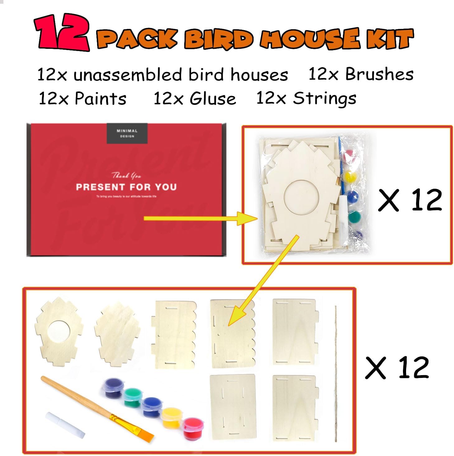 hapray 4 Pack Bird House Craft Kit, DIY Birdhouse for Kids to Build & Paint