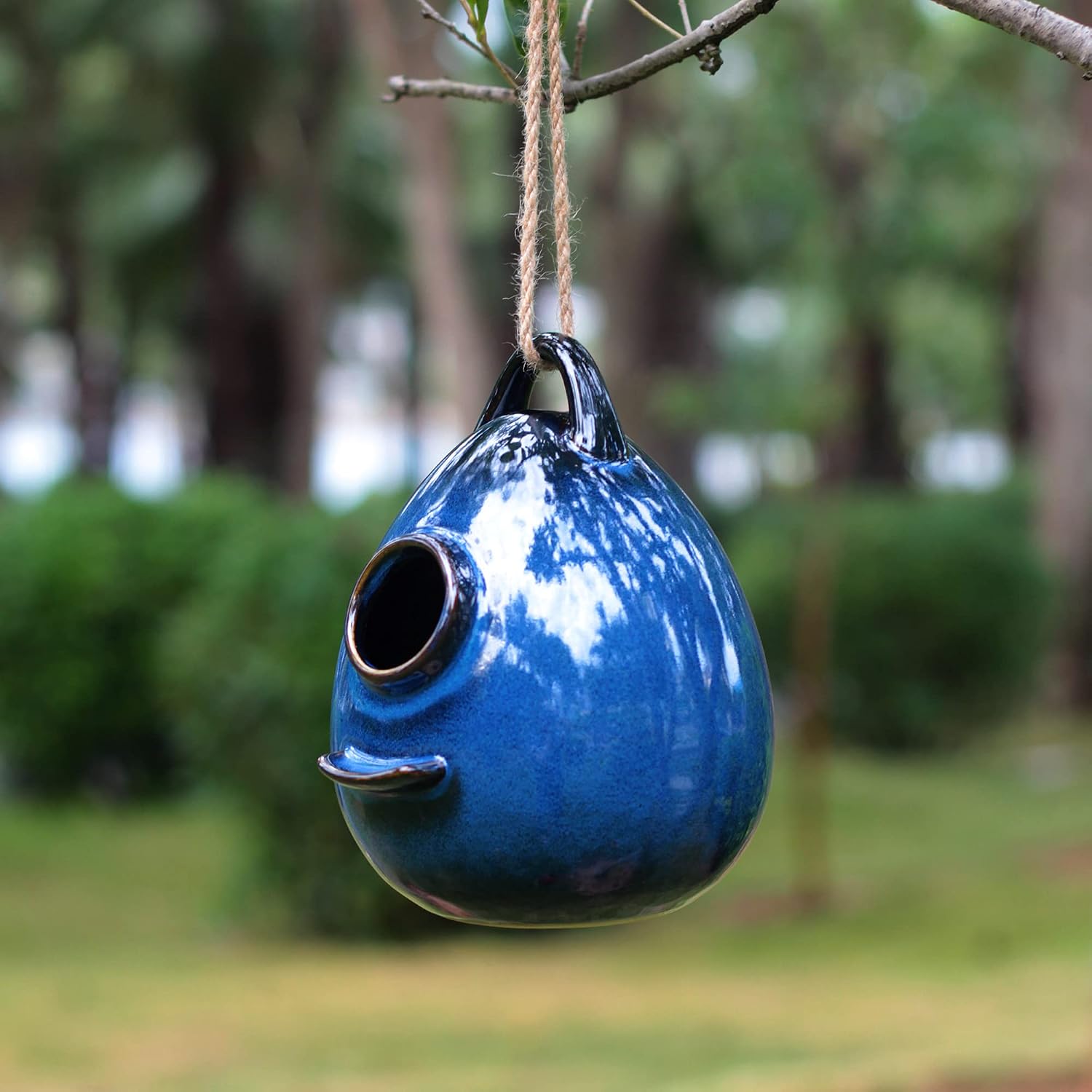 Kimdio Birdhouse Ceramic Hanging Birdhouses Bird Hut Hanging Outdoor Birdhouse for Wild Birds, Finch, Cardinal, and Bluebird - Blue