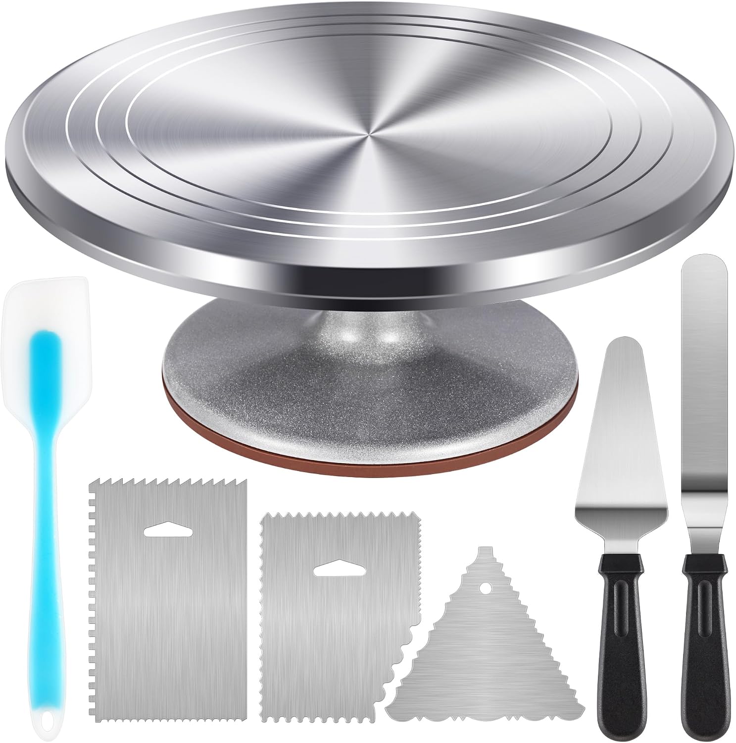 Kootek Aluminum Cake Stand Turntable Set for Decorating Baking Kit, 12" | Beginner-friendly, Baking Supplies Tools with Cake Stand Turntable for Decorating and Display, 2 Spatulas, 3 Icing Scrapers