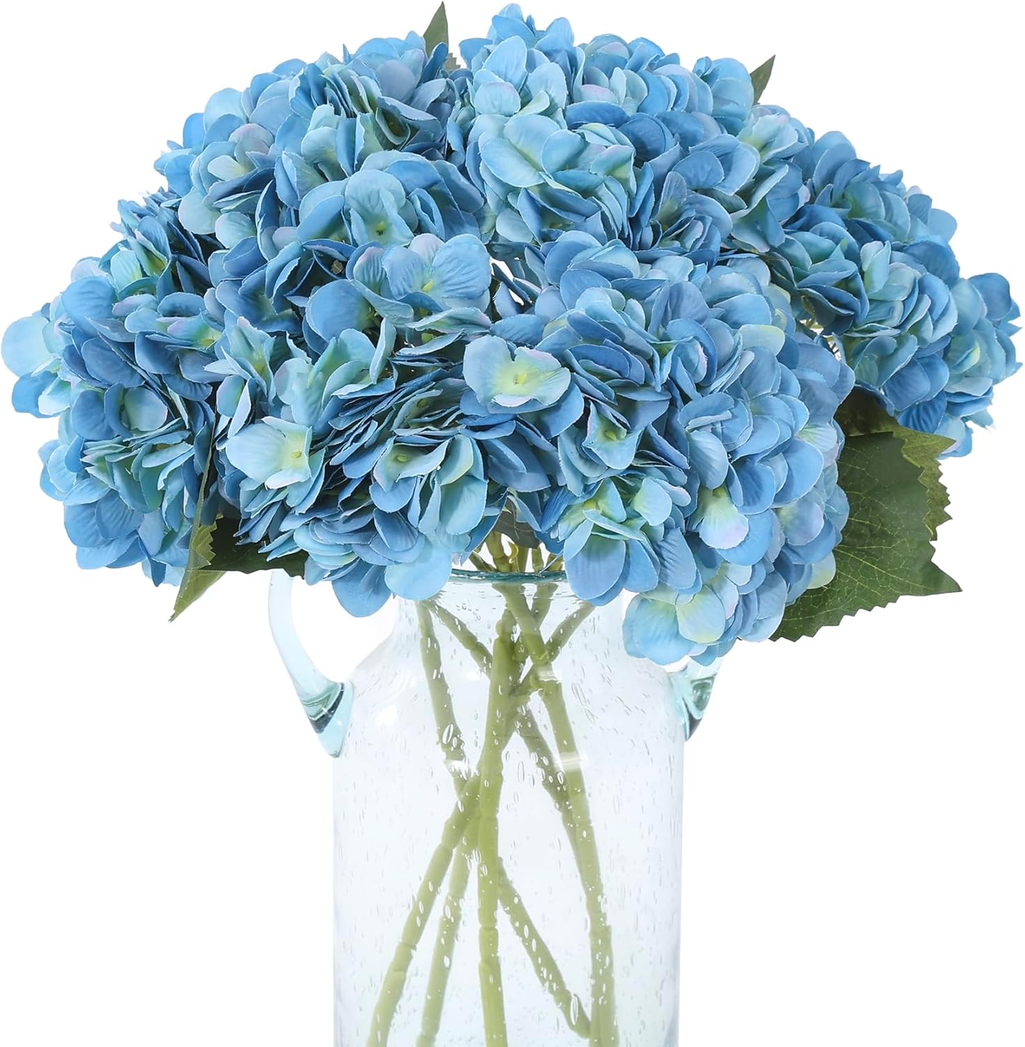 Kimura's Cabin 6pcs Silk Hydrangeas Artificial Flowers,Deep Lake Blue