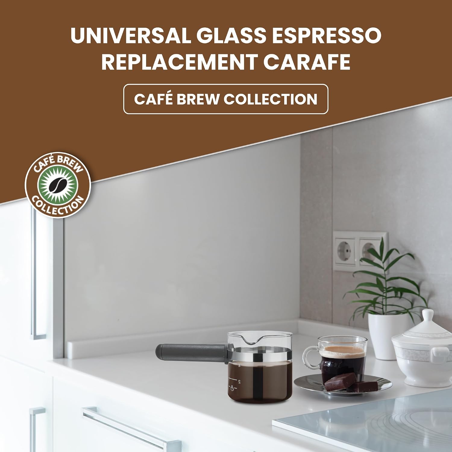 Café Brew 4 Cup Espresso Replacement Carafe, Universal, Borosilicate Glass | Universal fit for Hamilton Beach, Mr. Coffee, Breville, De'Longhi, Krups