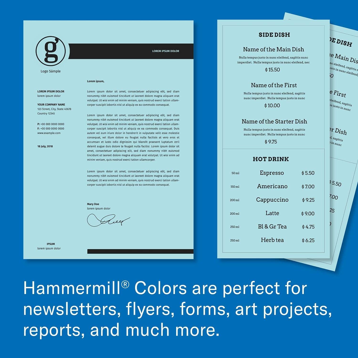 Hammermill Colored Paper, 20 lb Blue Printer Paper, 8.5 x 11 - Made in the USA, Pastel Paper, 103309R - 1 Ream (500 Sheets)