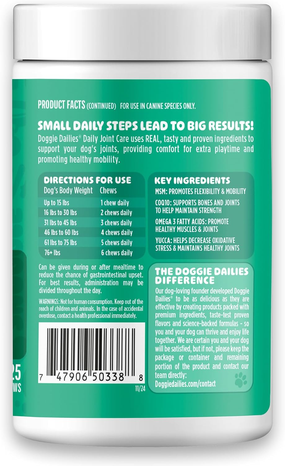 Doggie Dailies Hip & Joint Chews for Dogs, Chicken, All Breeds, 225 Count | Glucosamine & Chondroitin Supplement, Supports Joint Health & Mobility, Soft Chews for Dogs of All Breeds & Sizes