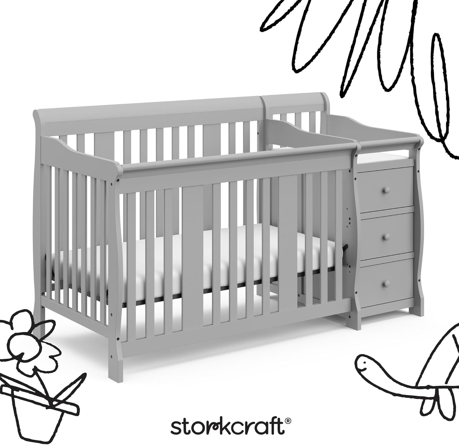 Storkcraft Portofino 5-in-1 Convertible Crib and Changer, Pebble Gray