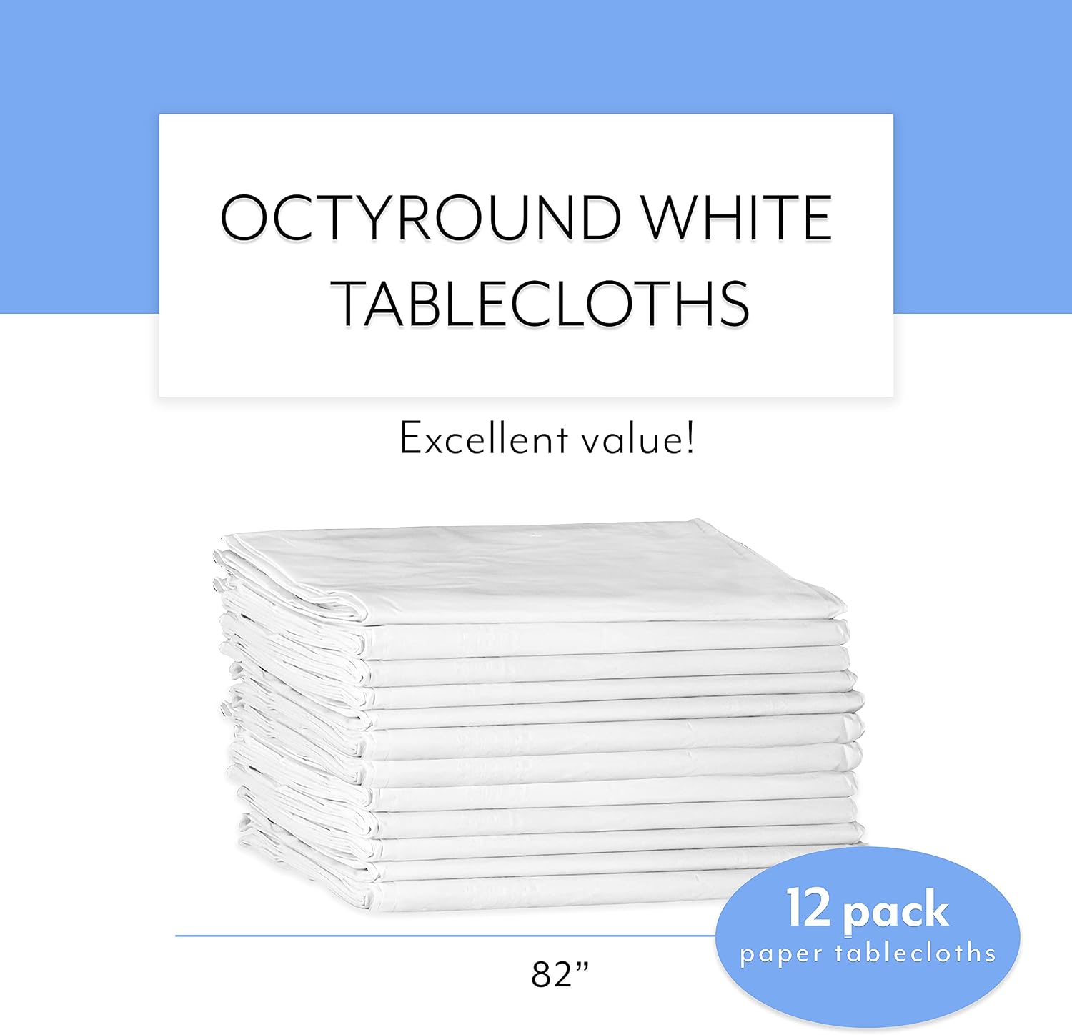 Upper Midland Products White Paper Table Cloths for Round Tables - 82” Octyround Paper Tablecloths with Plastic Backing Round Paper Table Cover