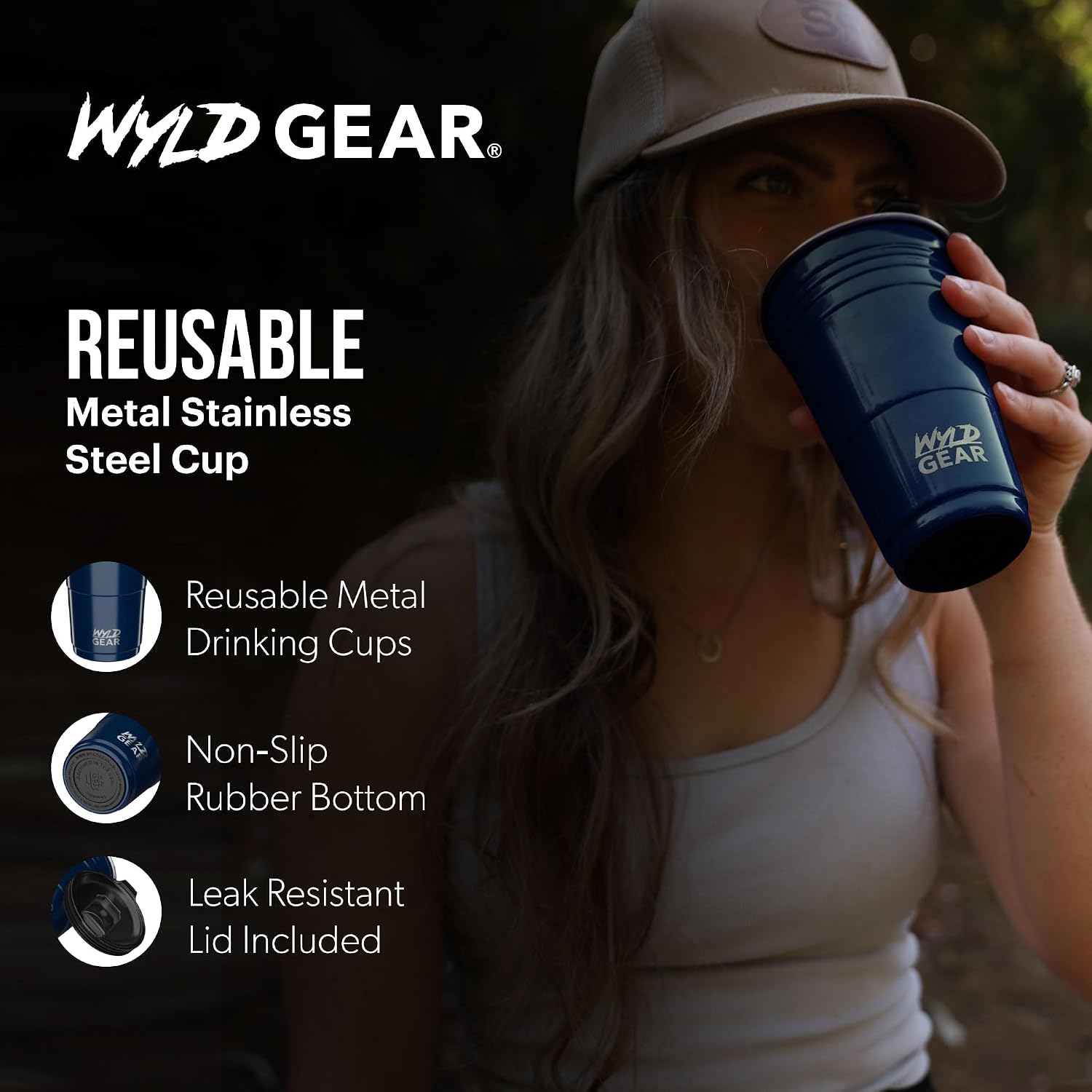 Wyld Gear Party Cup 24oz Red Stainless Steel Reusable Metal Cup with Lid