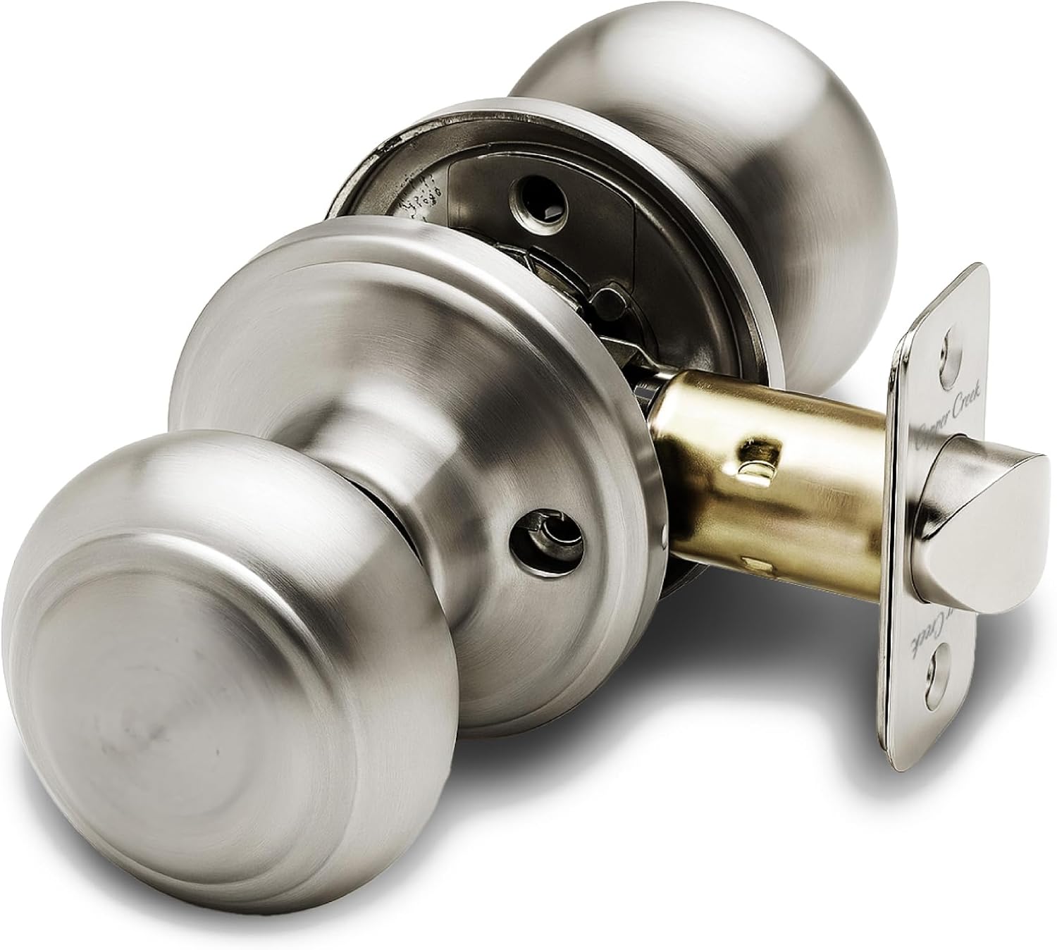 Copper Creek Colonial Privacy Interior Door Knob – ANSI Grade-3 Certified, Modern Heavy Duty Handle, Easy Install and Reversible for Bedroom, Bathroom and Closets – Satin Stainless (1 Pack)