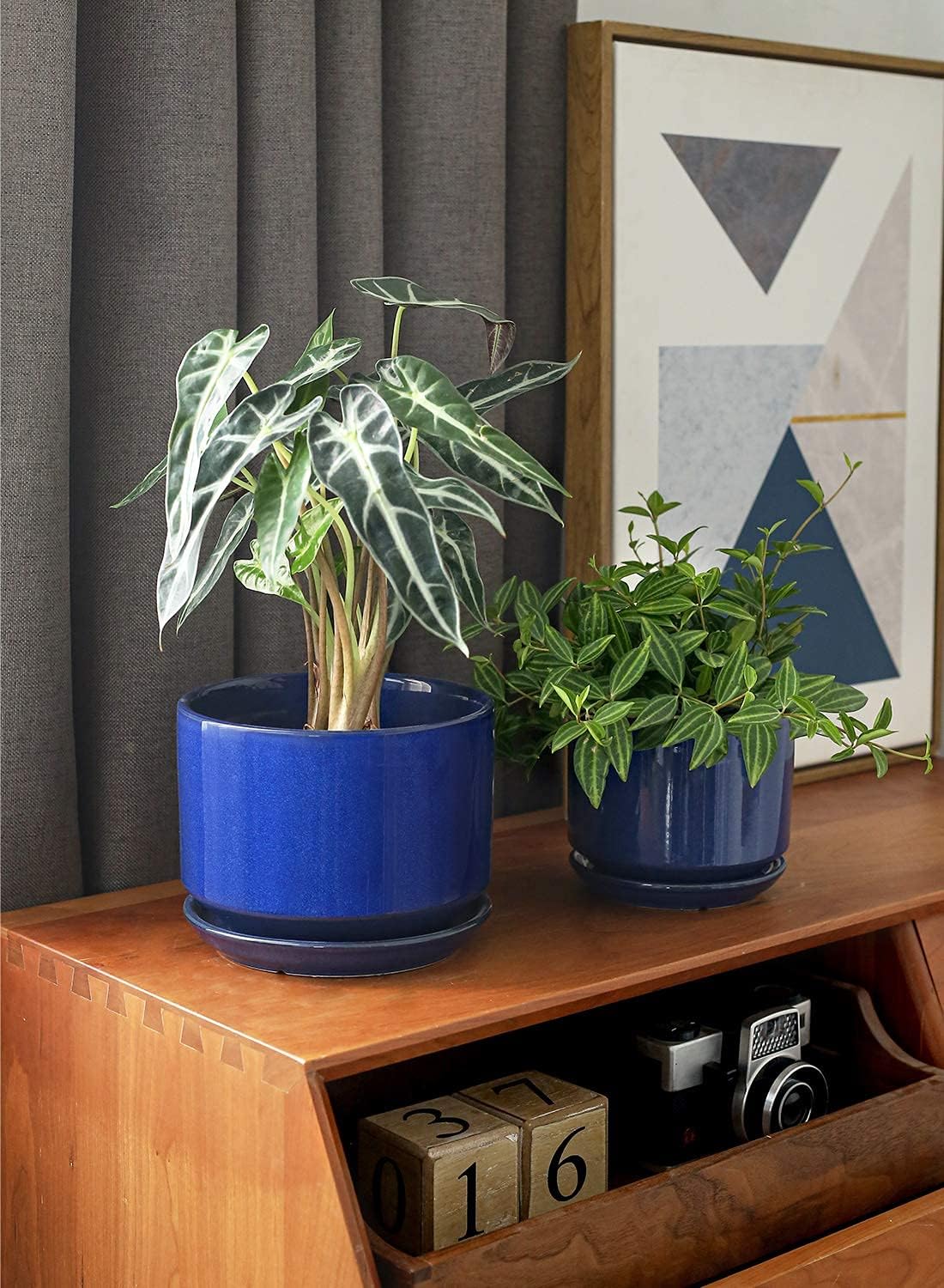 LE TAUCI Ceramic Plant Pots, 4.3+5.3+6.8 inch, Set of 3, Planters with Drainage Hole and Saucer, Indoor Flower Pot with Hole Mesh Pad, Gifts for Mom