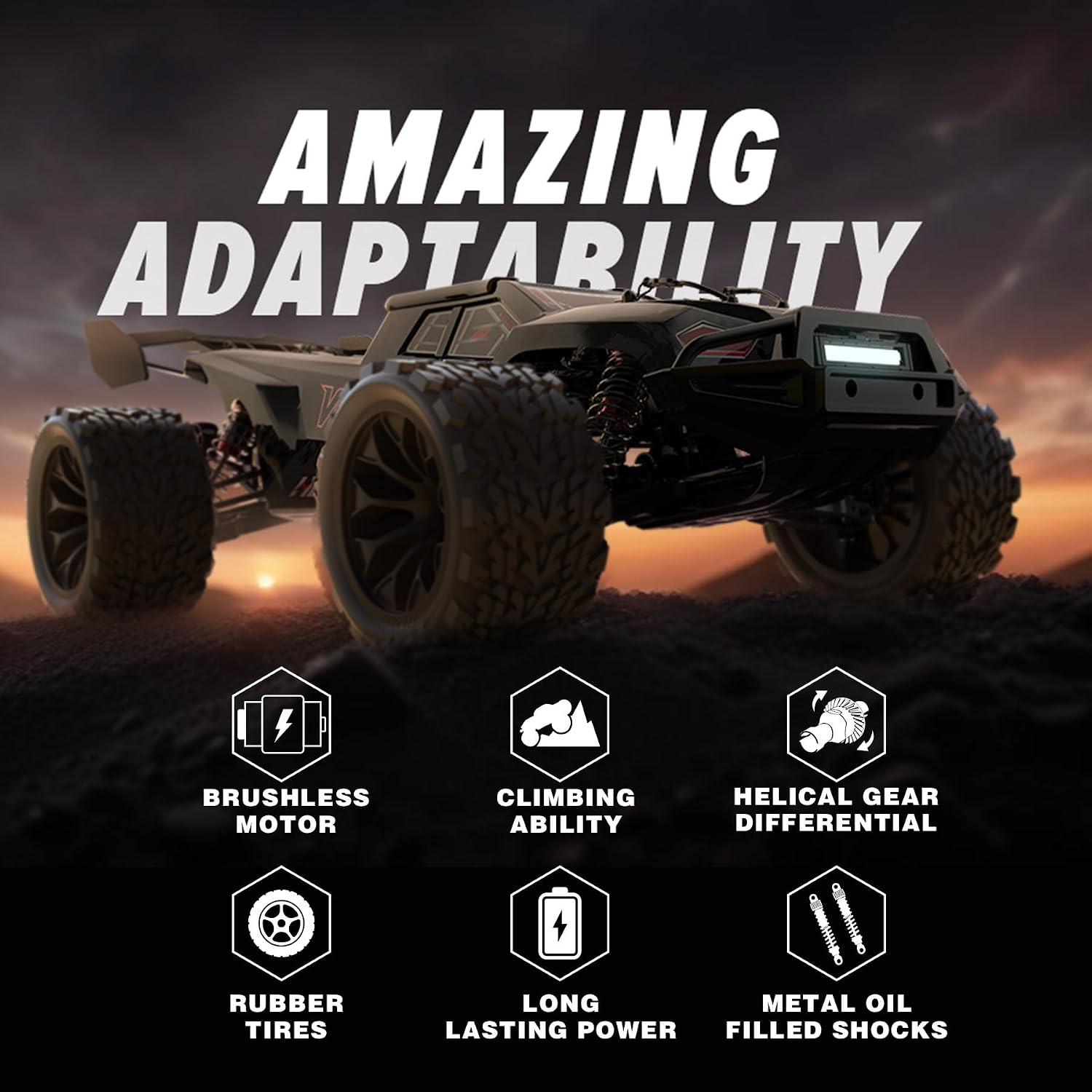 Hosim Mini 1:8 Brushless RC Cars for Adults, VEXARO 50+MPH Fast RC Trucks | 3660 3100KV Brushless Motor & 80A ESC, 2* 2600mAh 3S Lipo, Chrome Steel Central Transmission, All-Metal Oil-filled Shocks