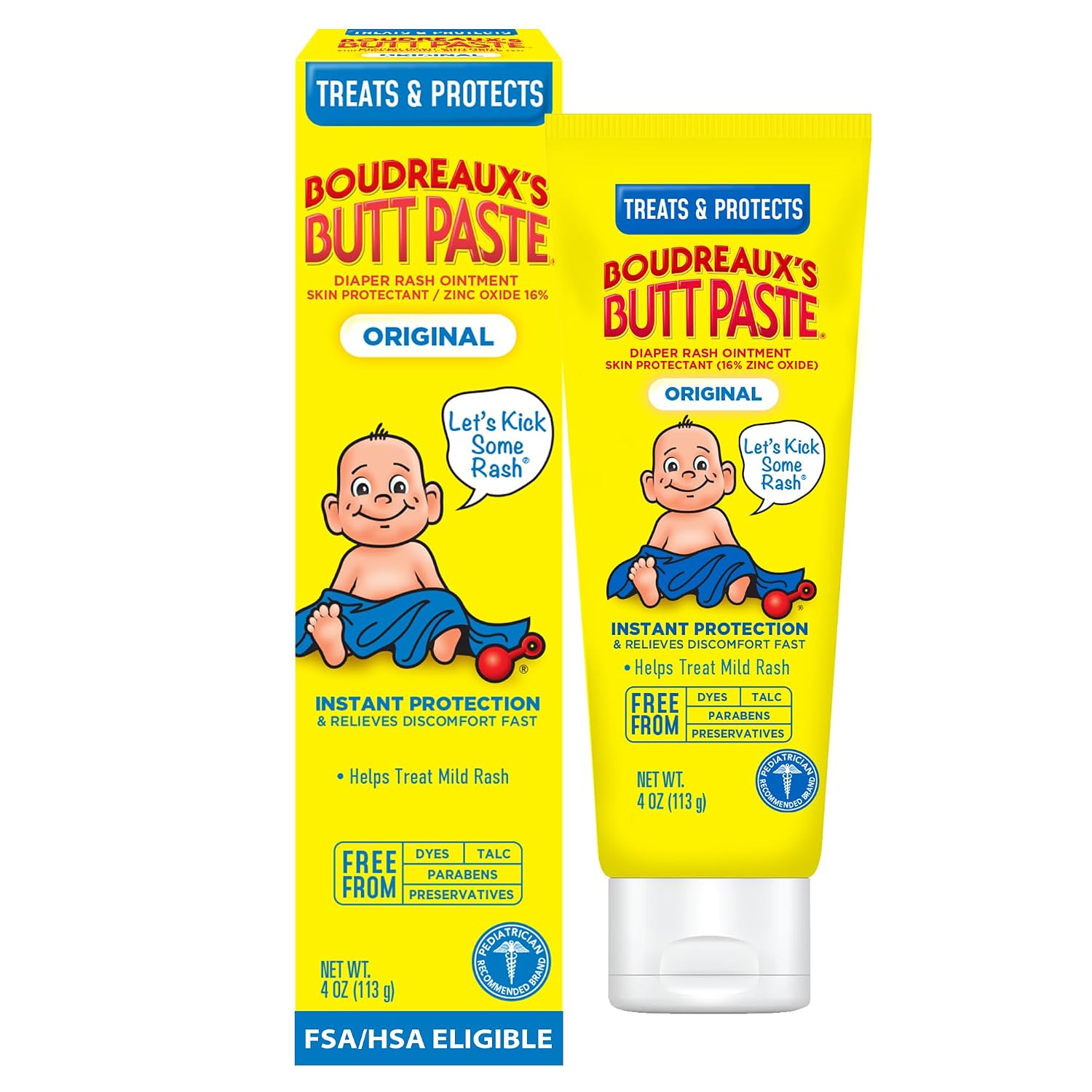 Boudreaux's Butt Paste Diaper Cream, Dermatologist-Tested Original Diaper Rash Cream for Daily Prevention and Relief, Baby Ointment, 2oz Tube