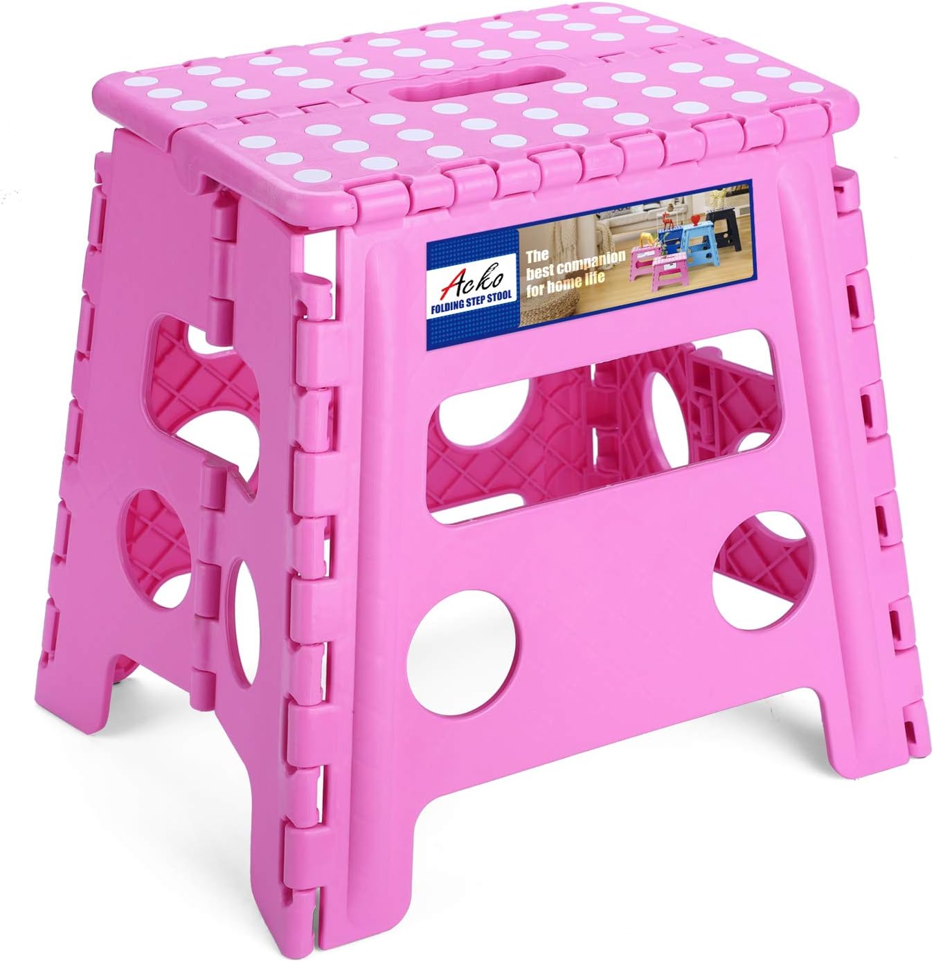 ACKO 13 Inch Folding Step Stool, Holds 300 lb for Adults and Kids, Black | Collapsible Heavy Duty Foldable Stools, Portable Non-Slip Foot Stepping stool, Kitchen Bathroom Bedroom Outdoor with Handle