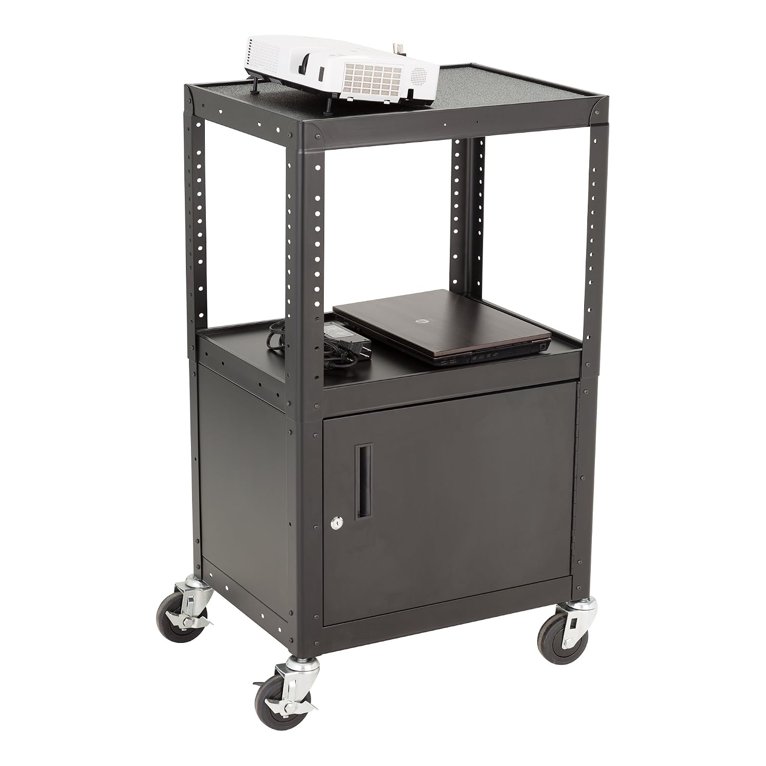 Norwood Commercial Furnitur Adjustable Metal AV Cart with Locking Cabinet & Power
