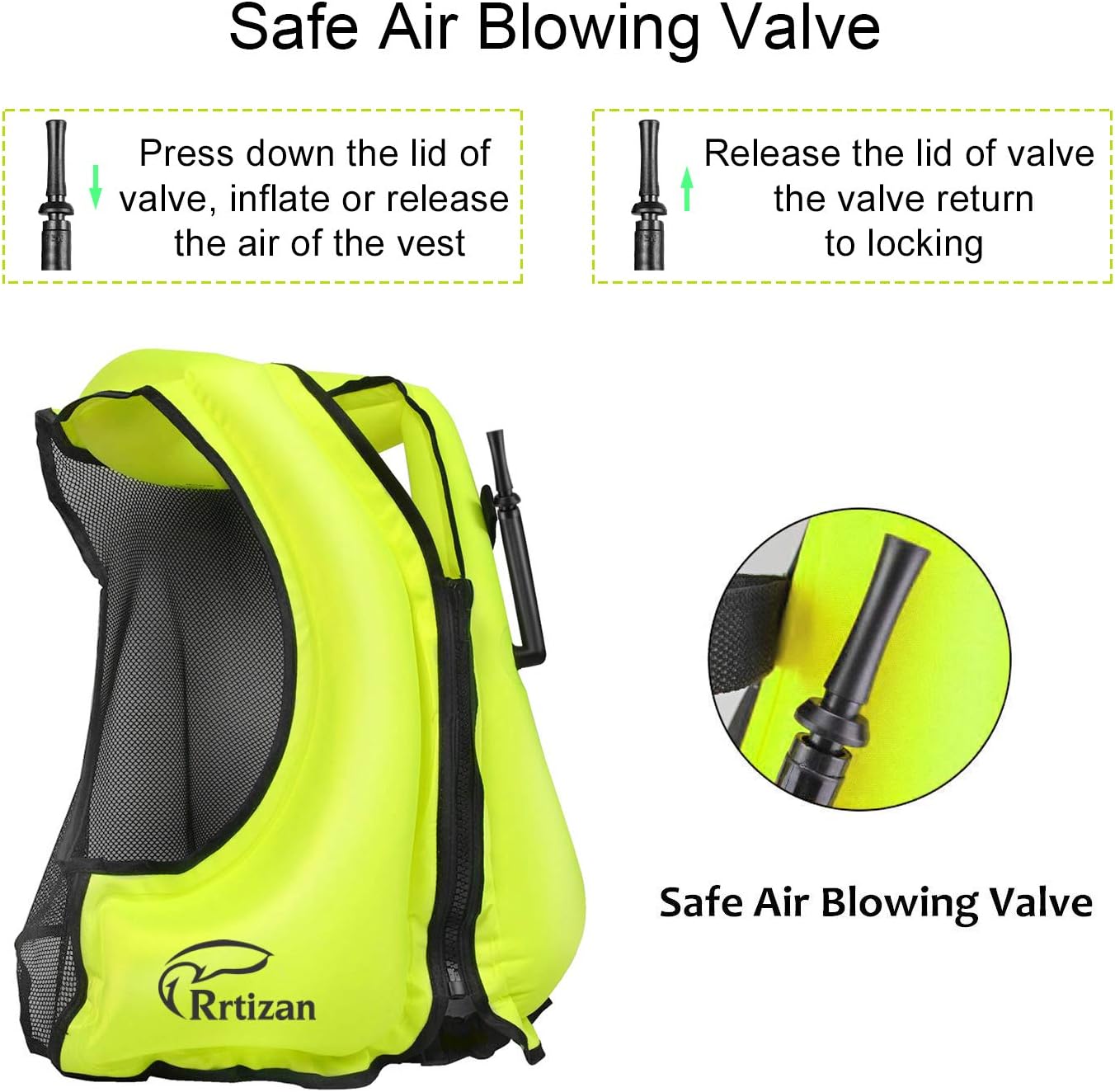 Rrtizan Inflatable Snorkel Vest for Adult, Travel Snorkeling Vest for Swimming, Snorkeling, Paddleboarding, Swim Vest Adult Suitable for 90-220lbs