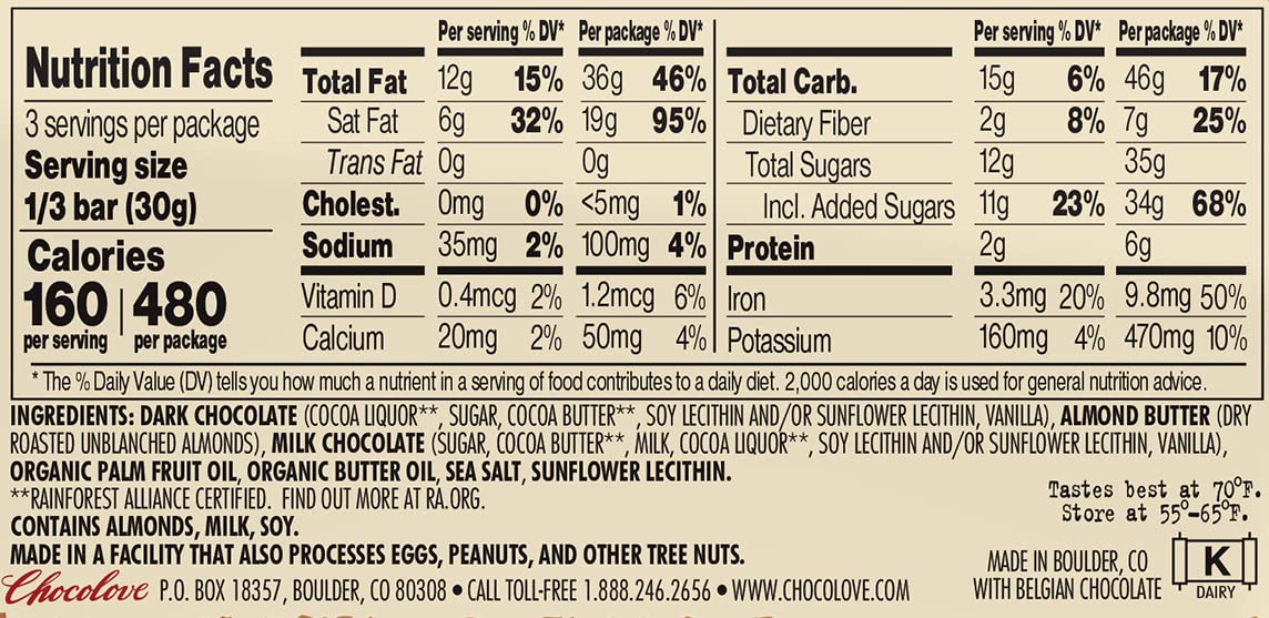 Chocolove, Chocolate Bar Dark Almond butter, 3.2 oz